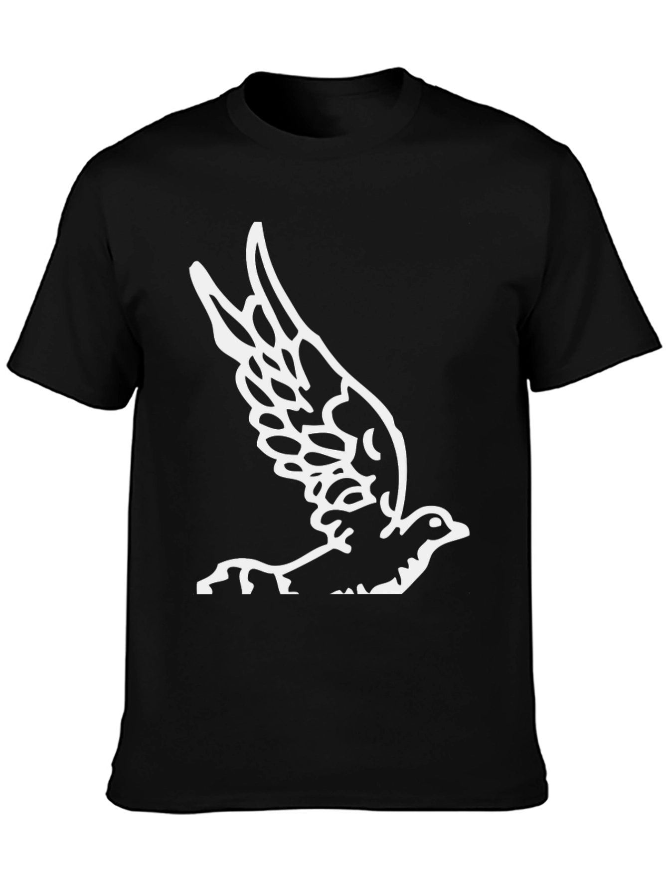 Black T-Shirt with White Bird Graphic