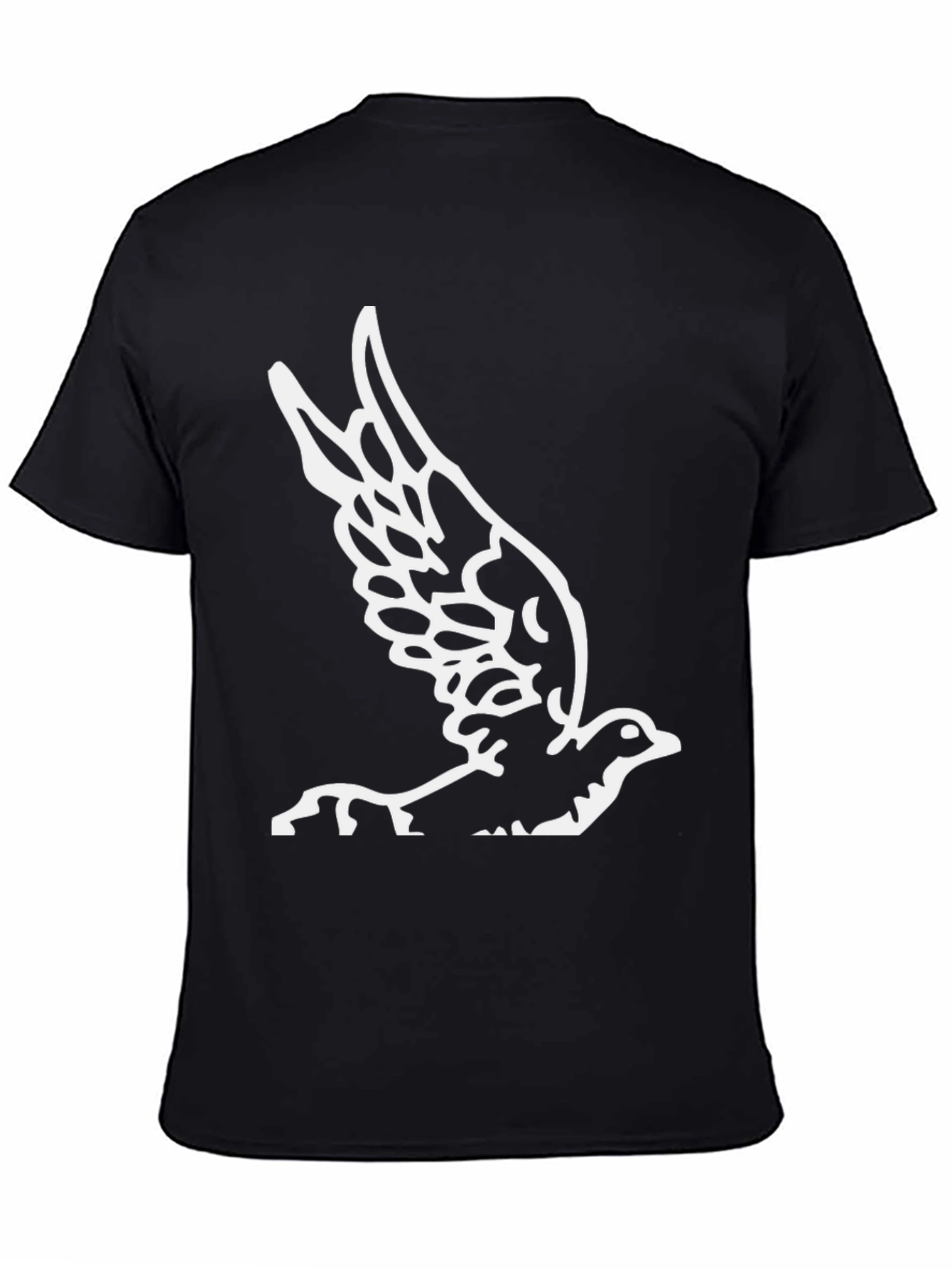 Black T-Shirt with White Bird Graphic