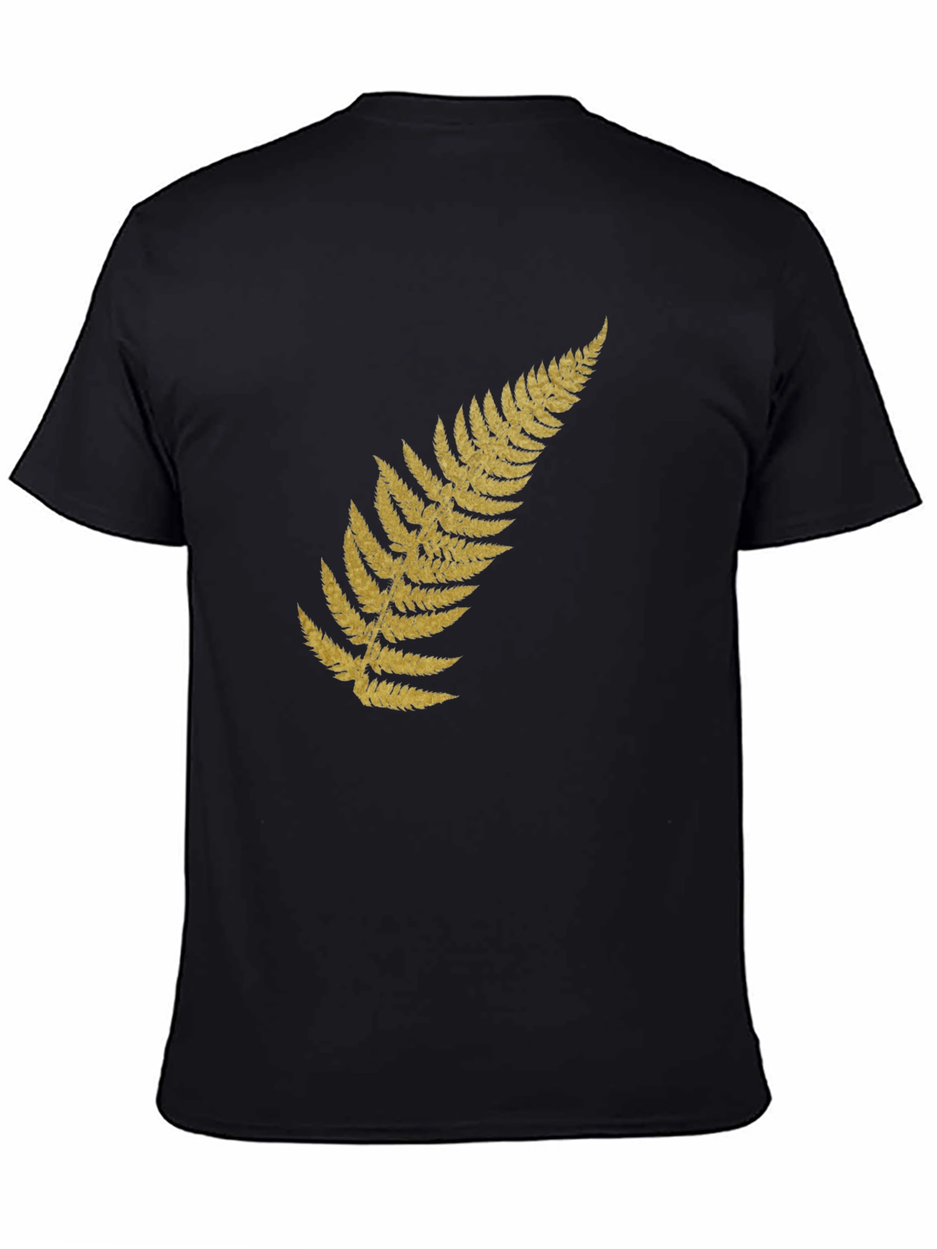 Black T-Shirt with Gold Fern Design