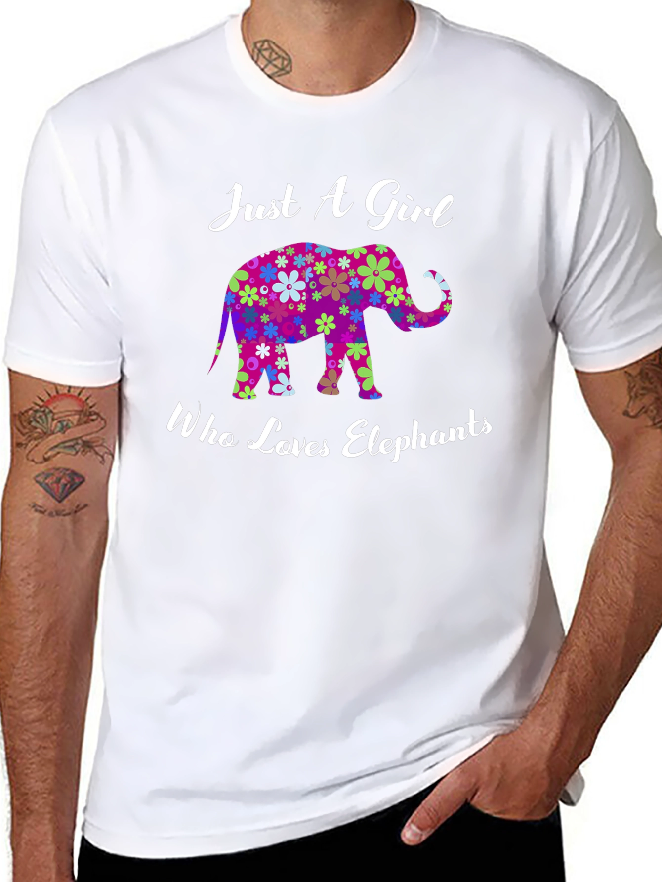 Elephant Lover Womens T-Shirt - Floral Design