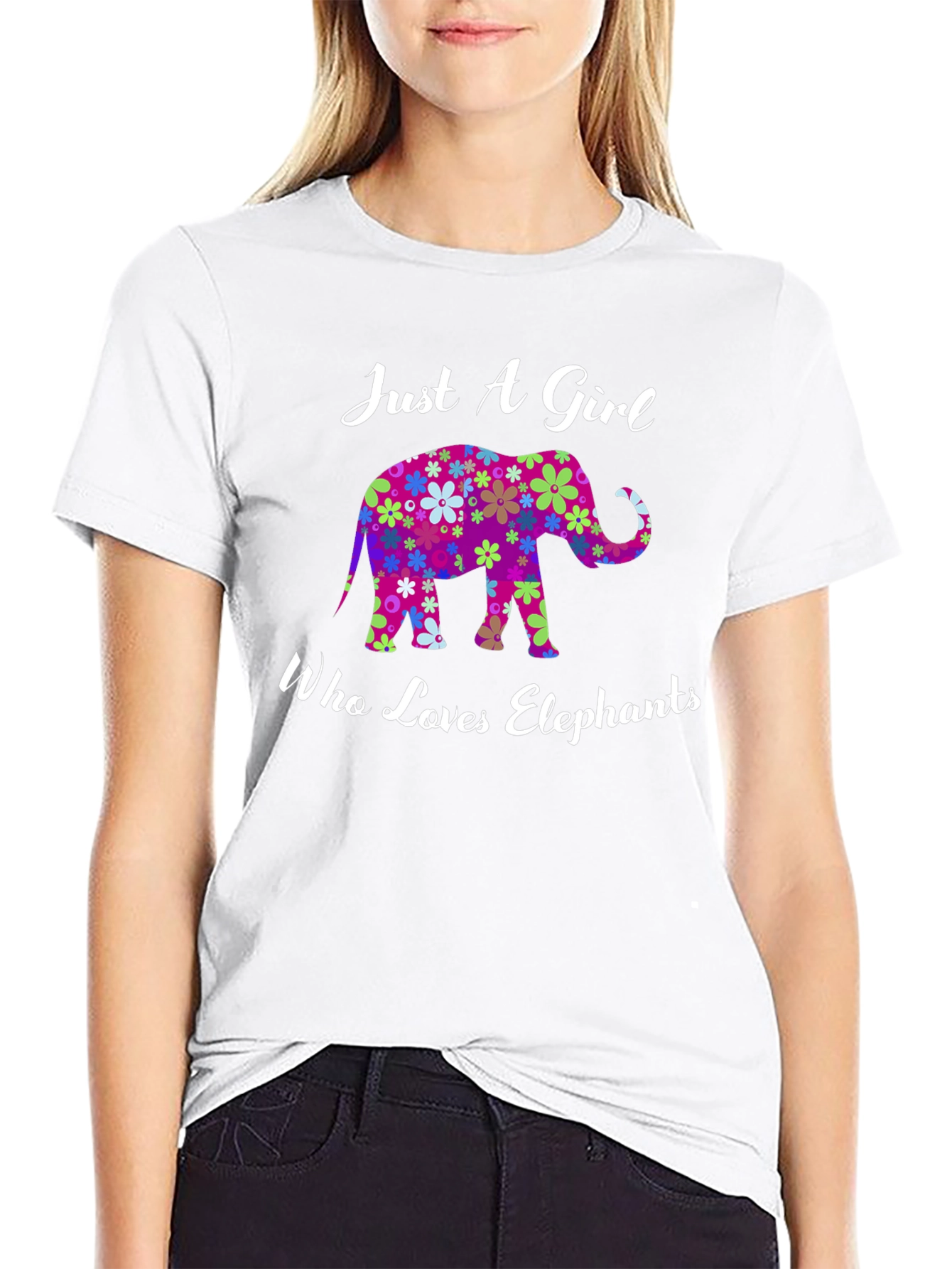 Elephant Lover Womens T-Shirt - Floral Design