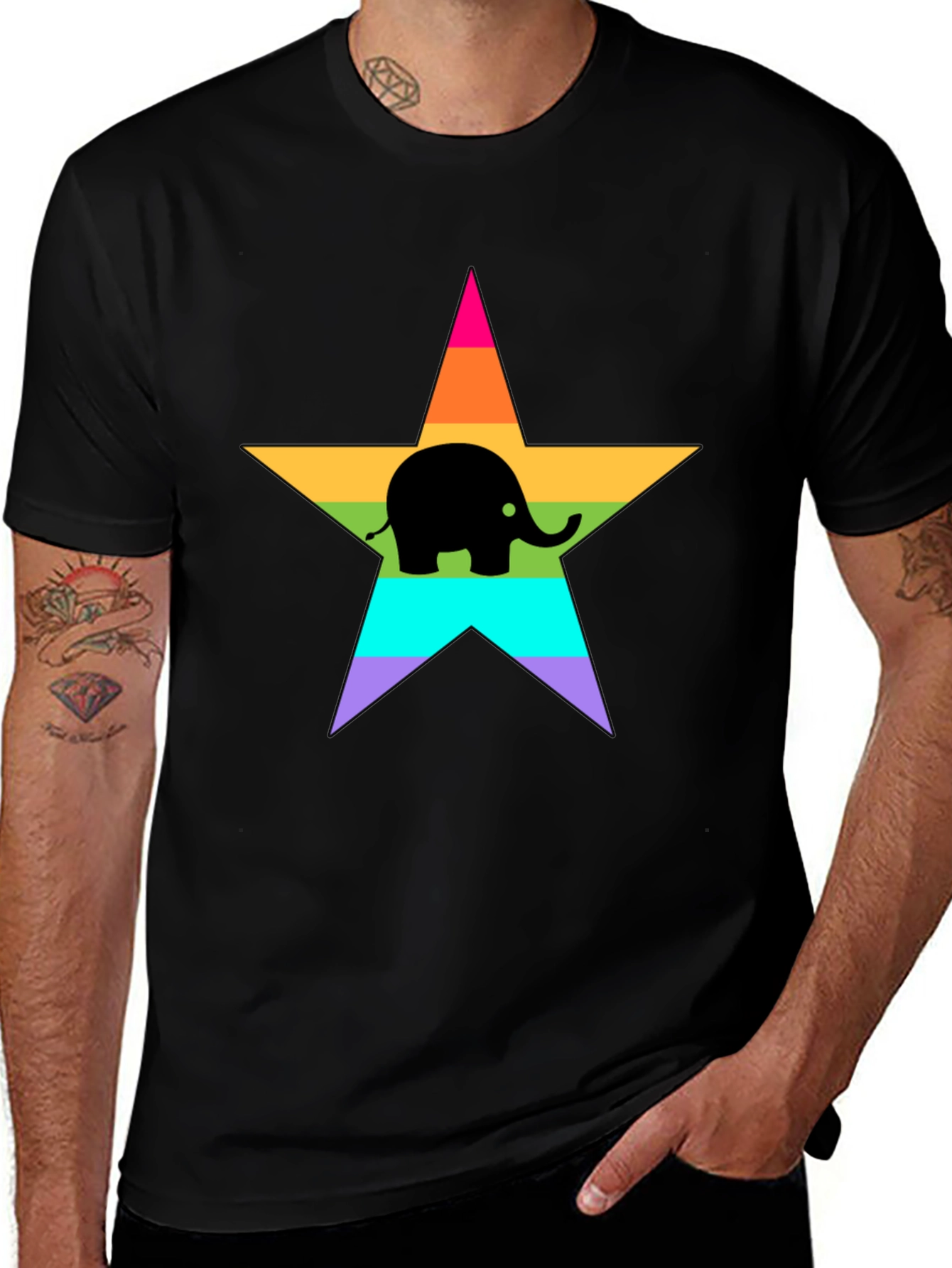 Rainbow Star Elephant Graphic Tee