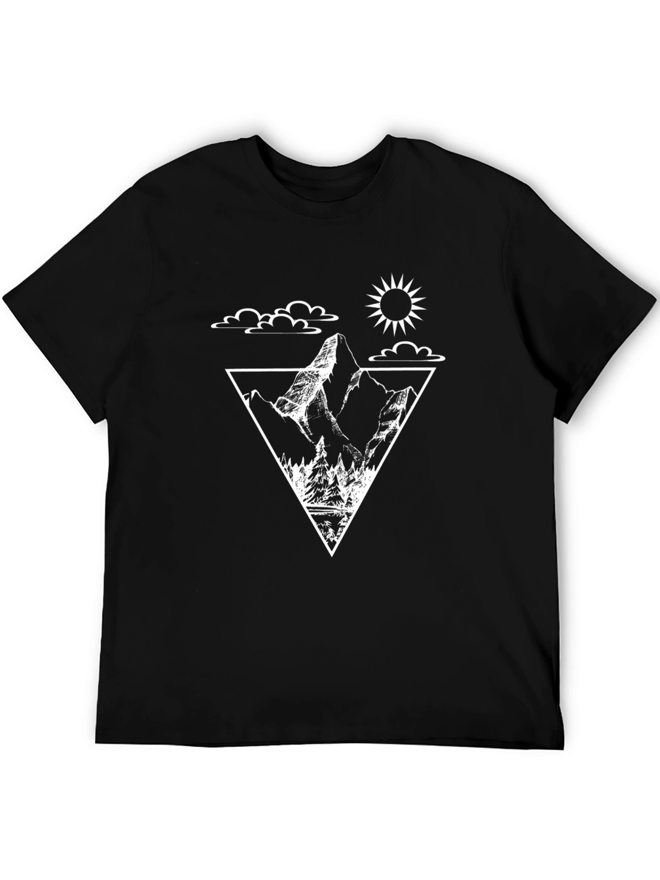 Mountain Triangle Graphic Tee - Black Cotton T-Shirt
