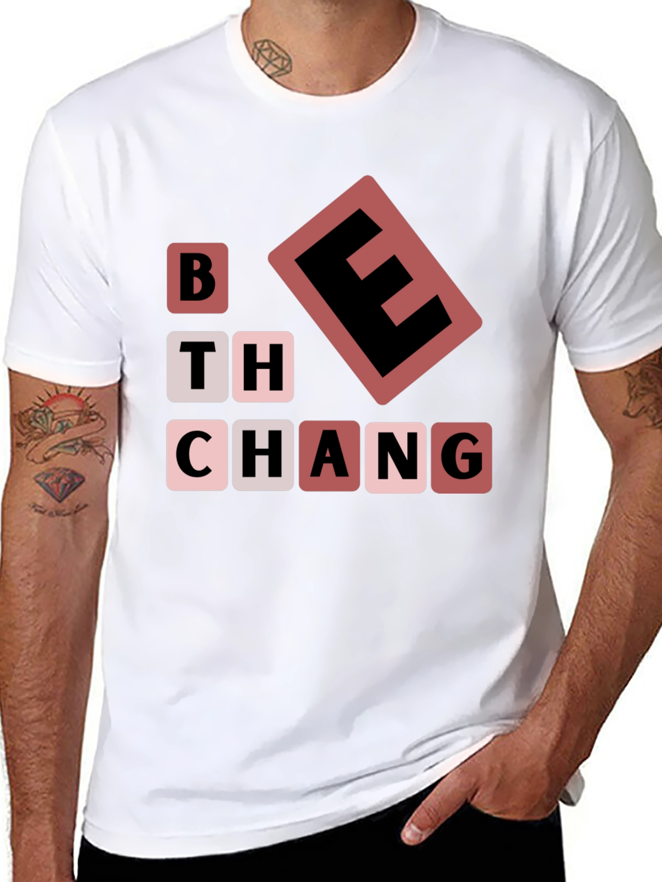Be The Change T-Shirt Black Word Blocks