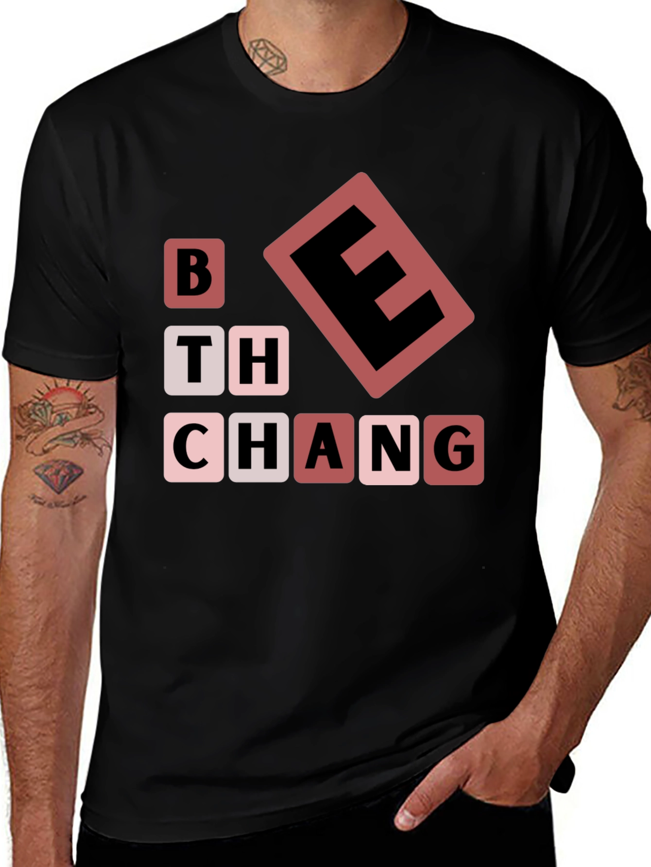 Be The Change T-Shirt Black Word Blocks