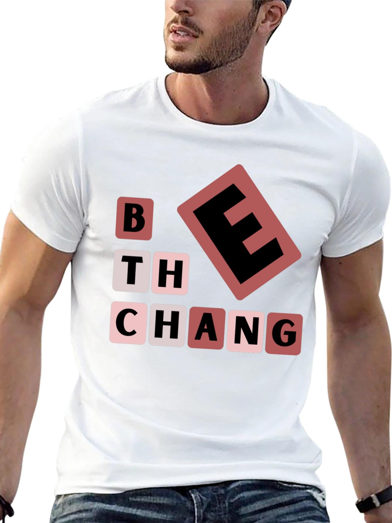Be The Change T-Shirt Black Word Blocks