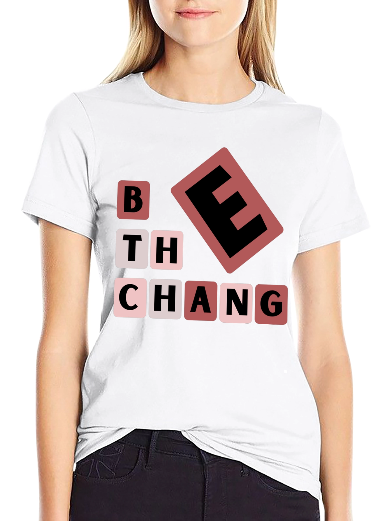 Be The Change T-Shirt Black Word Blocks