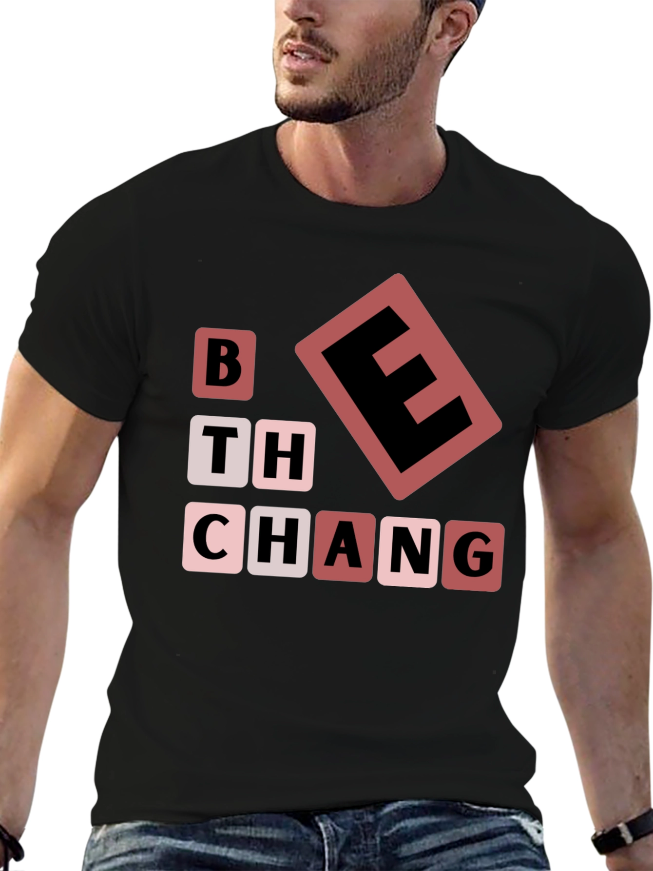 Be The Change T-Shirt Black Word Blocks