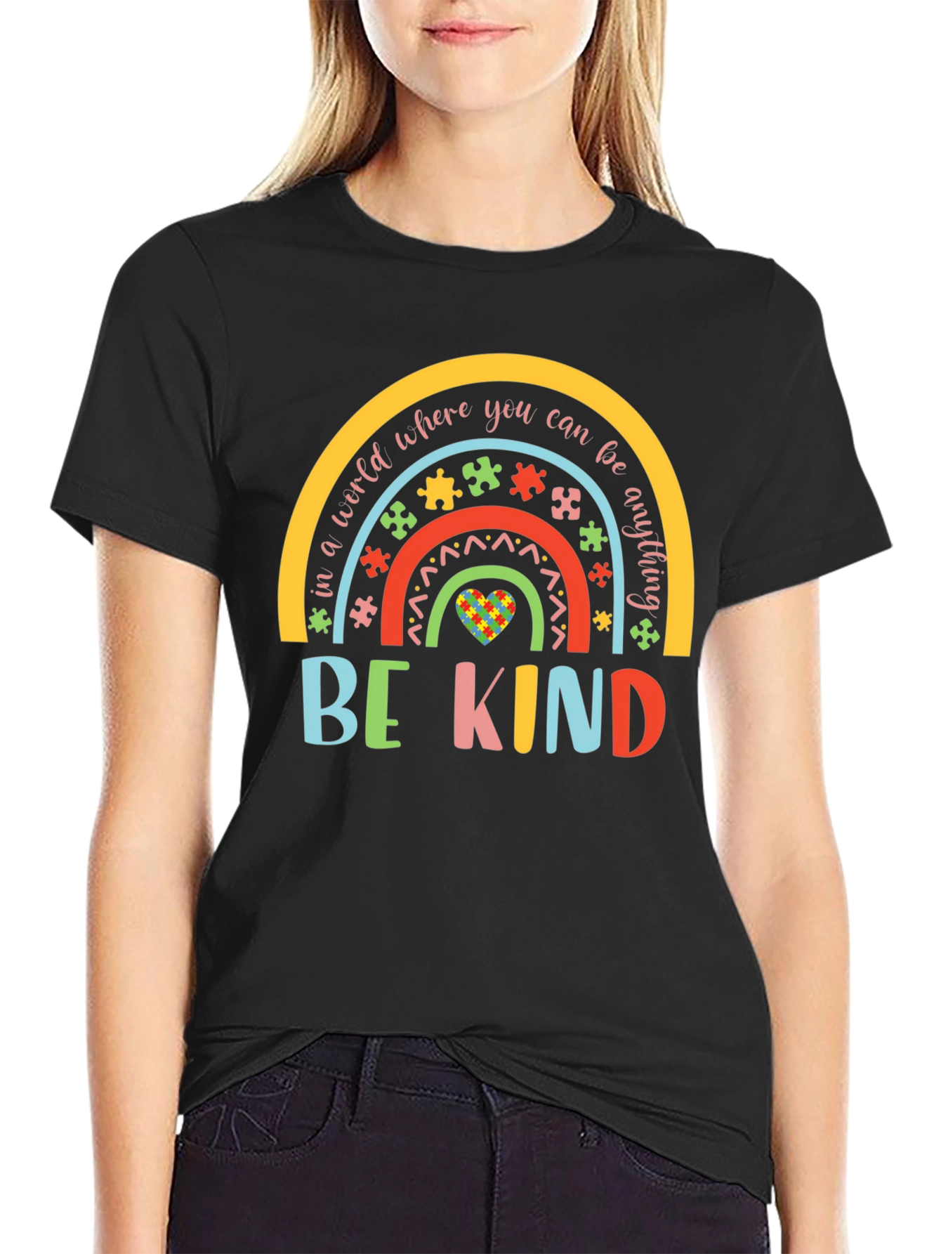Be Kind Autism Awareness Rainbow Graphic T-Shirt