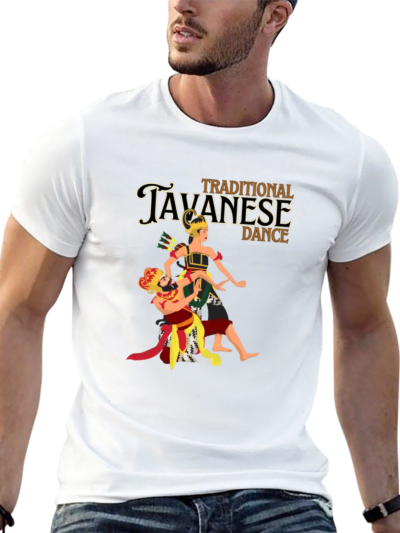 Javanese Dance Graphic Tee - Black Cotton Blend T-Shirt