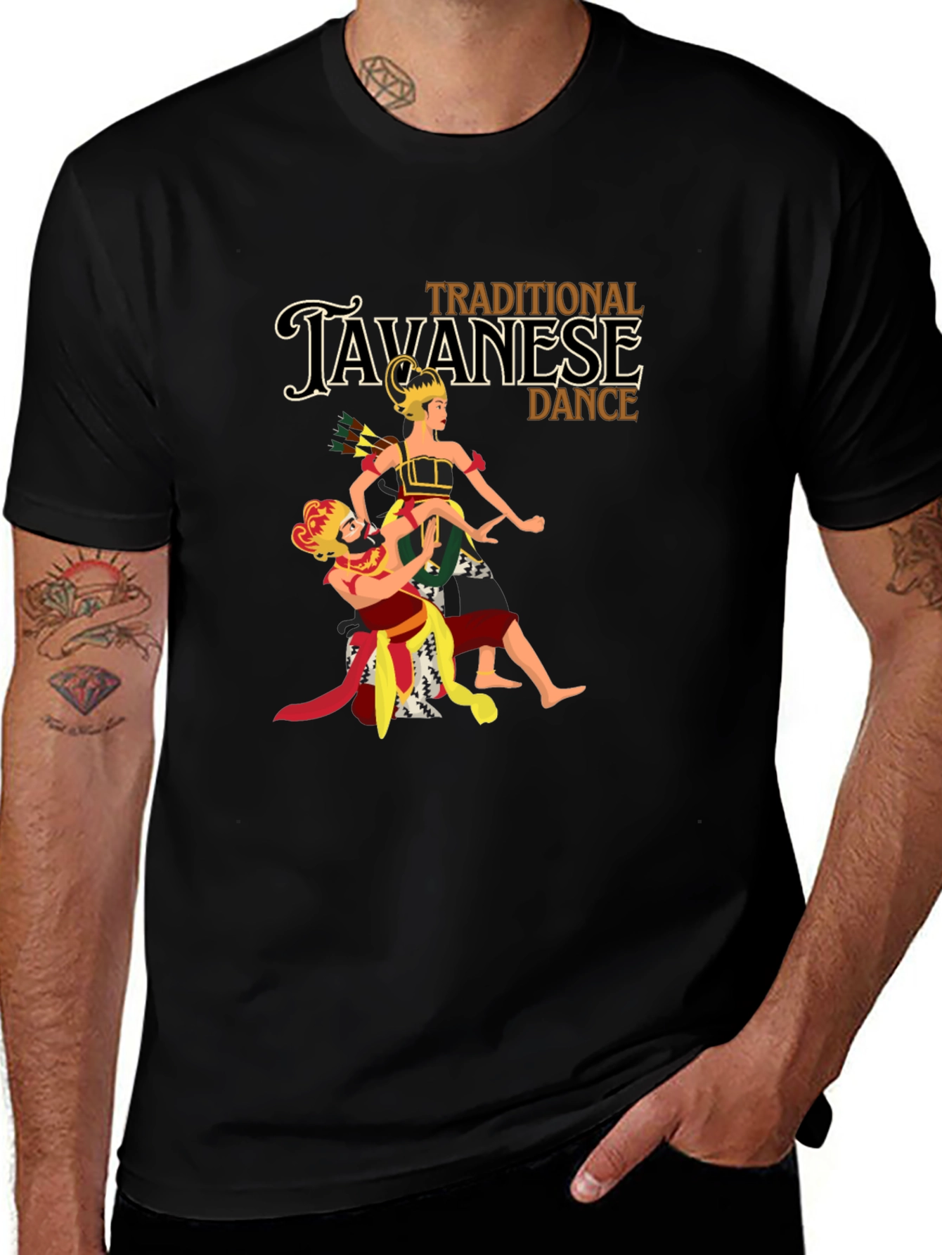 Javanese Dance Graphic Tee - Black Cotton Blend T-Shirt