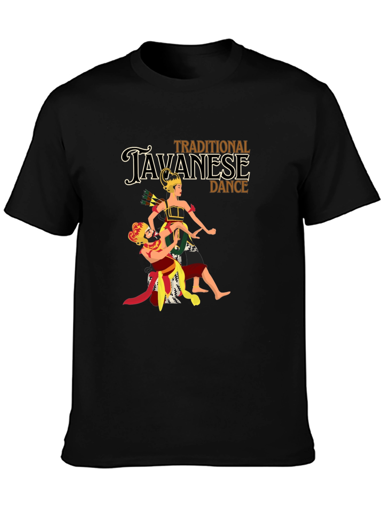 Javanese Dance Graphic Tee - Black Cotton Blend T-Shirt