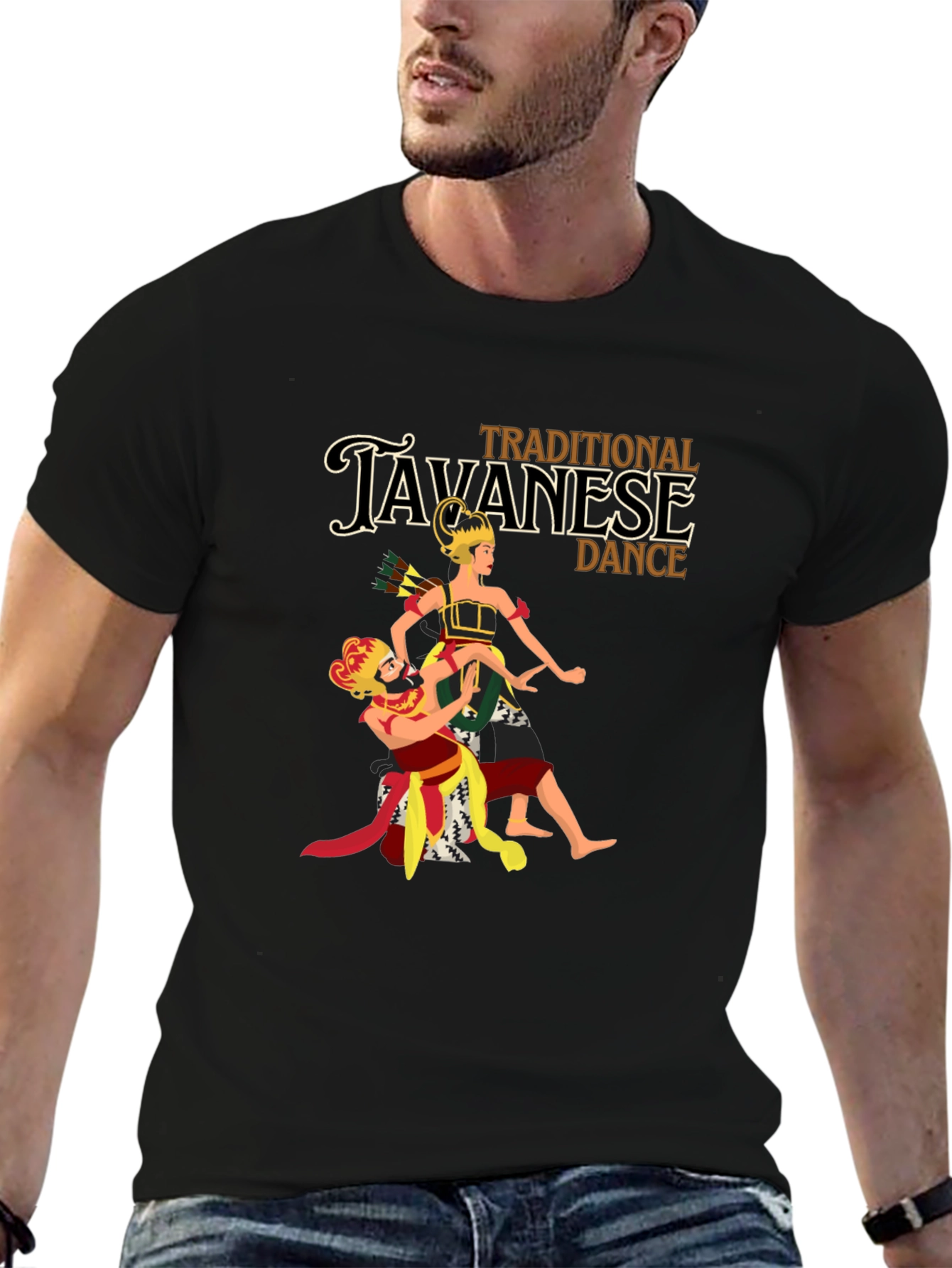 Javanese Dance Graphic Tee - Black Cotton Blend T-Shirt