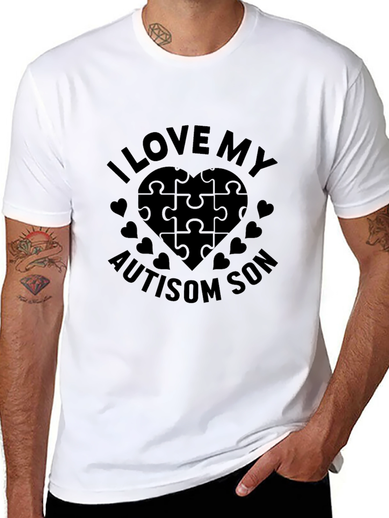 I Love My Autism Son Puzzle Heart T-Shirt
