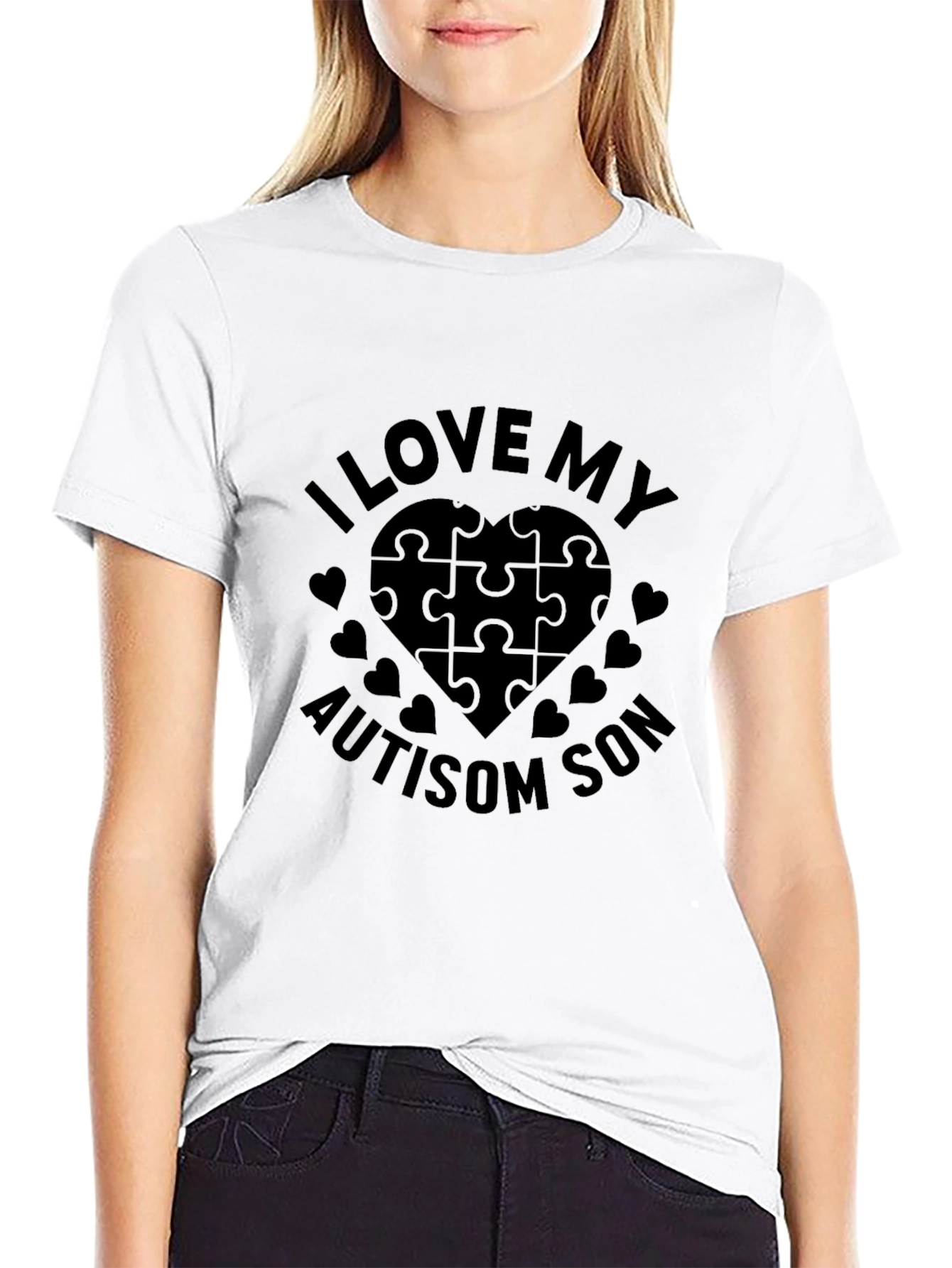 I Love My Autism Son Puzzle Heart T-Shirt