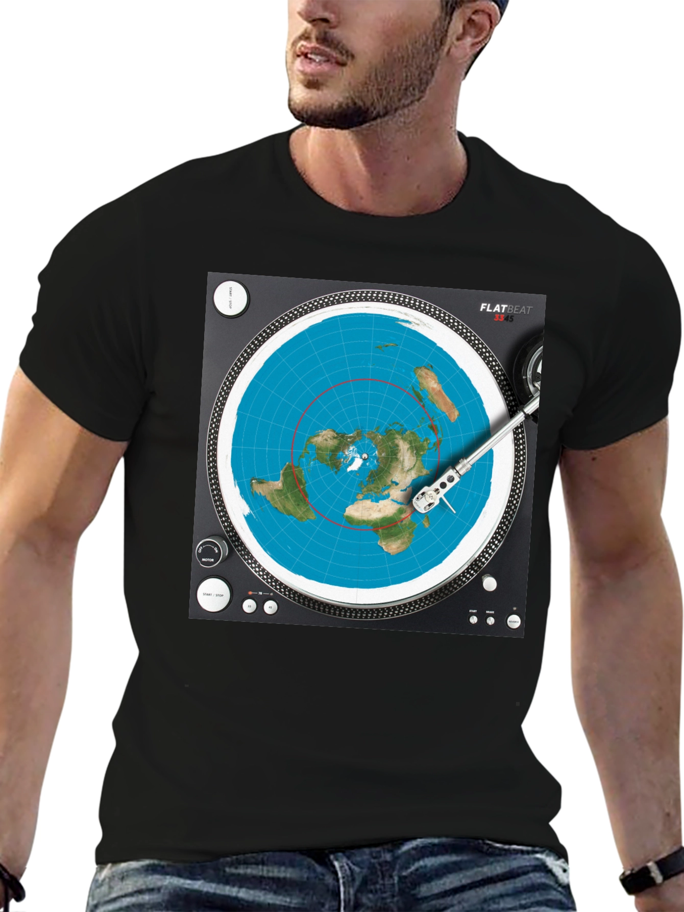 Flat Earth DJ T-Shirt - Spin the Truth!