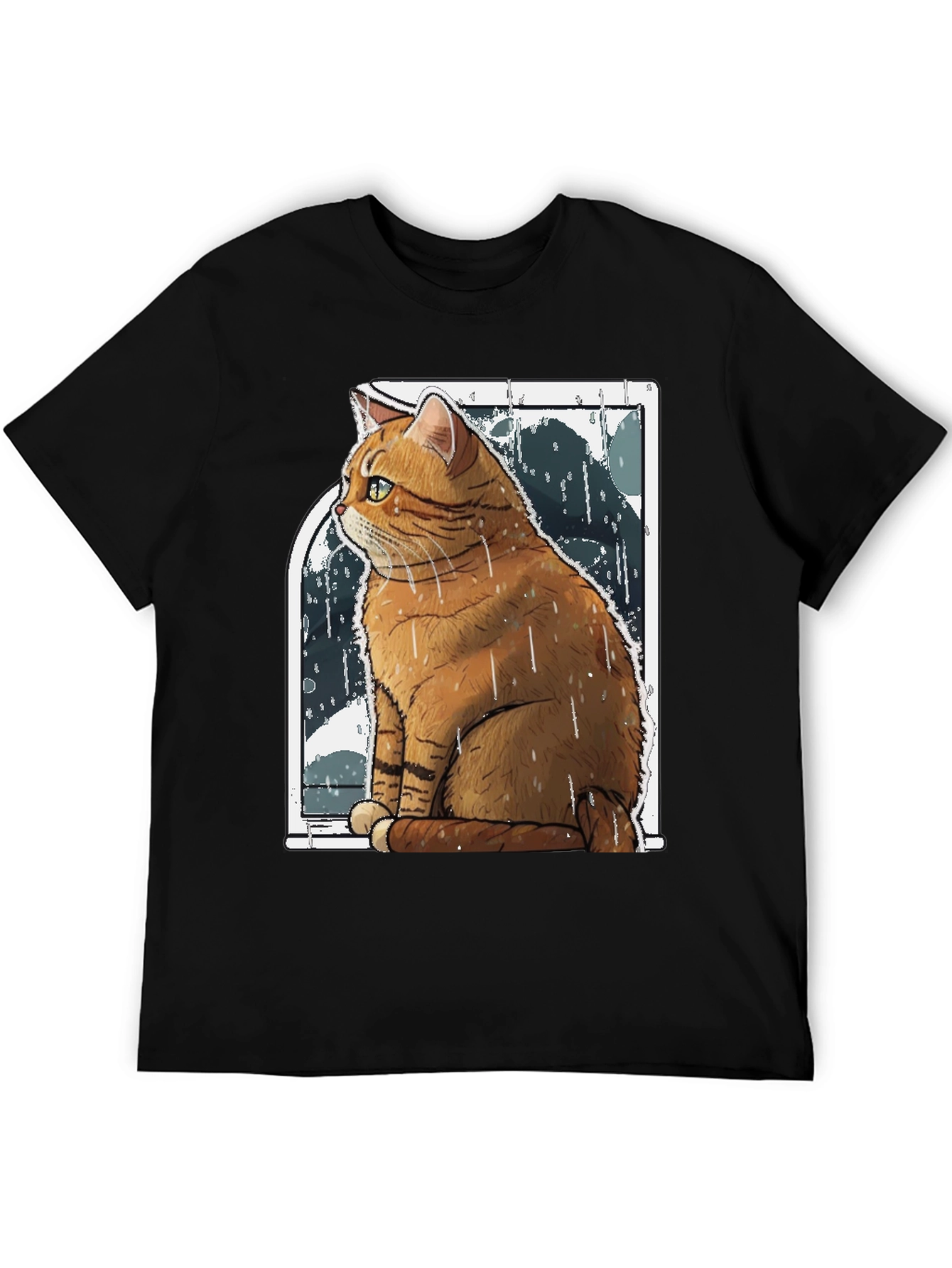 Rainy Day Cat Graphic Tee - Unisex Black T-Shirt