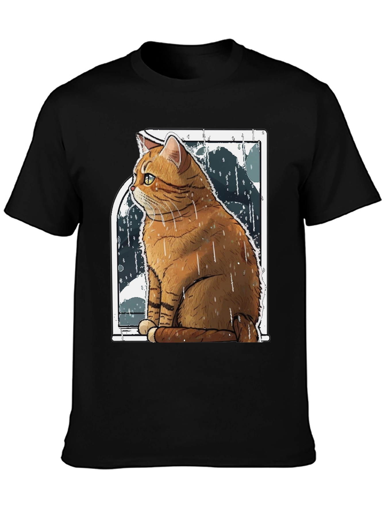 Rainy Day Cat Graphic Tee - Unisex Black T-Shirt