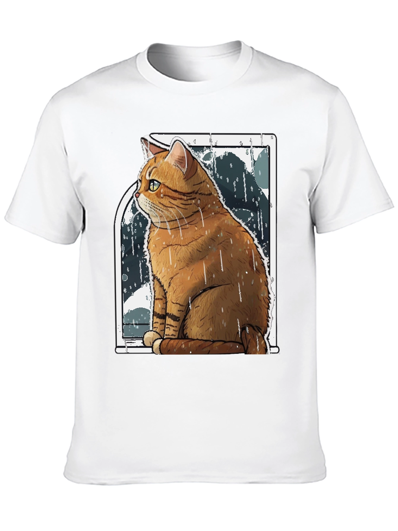 Rainy Day Cat Graphic Tee - Unisex Black T-Shirt