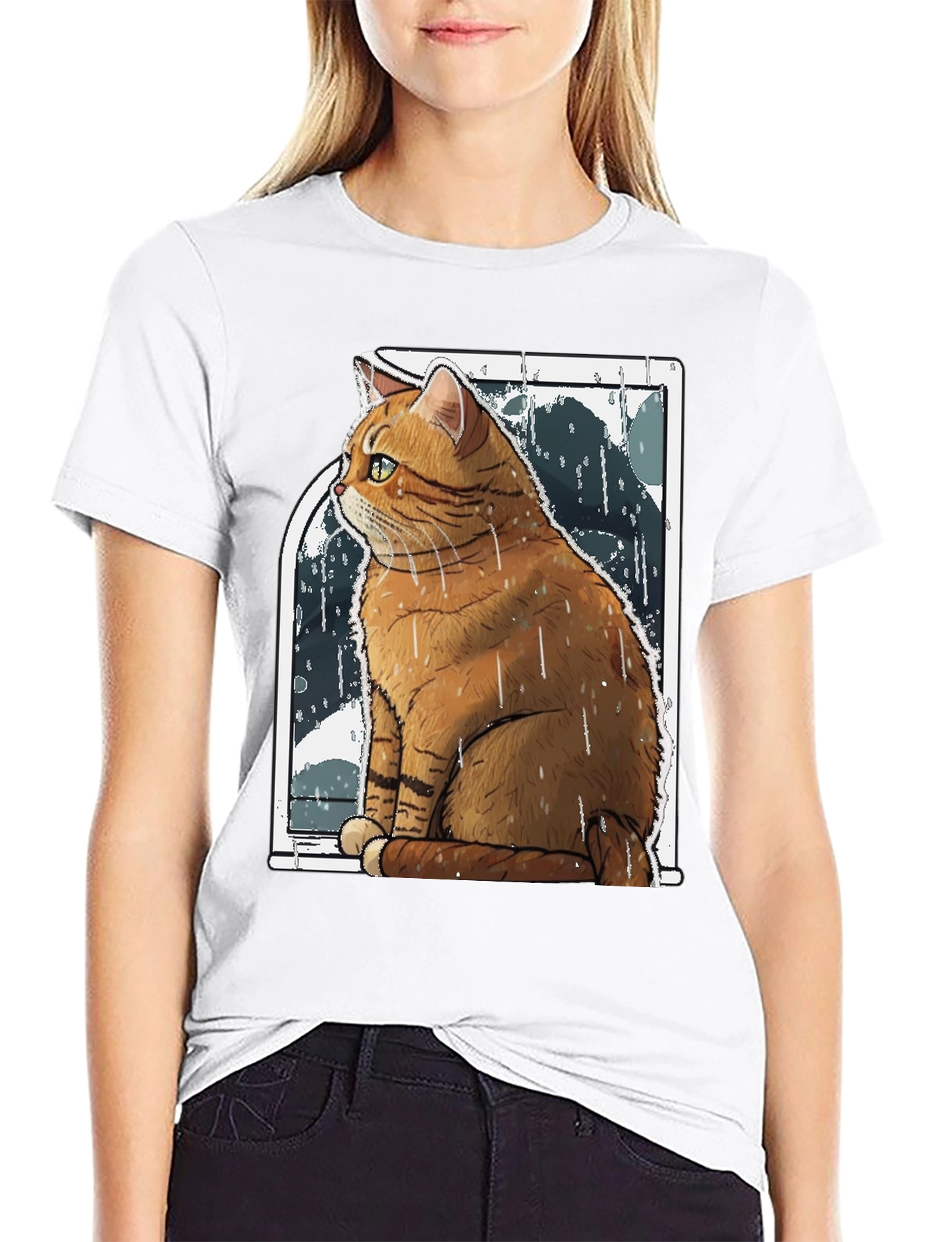 Rainy Day Cat Graphic Tee - Unisex Black T-Shirt