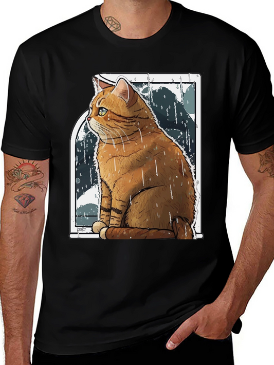 Rainy Day Cat Graphic Tee - Unisex Black T-Shirt