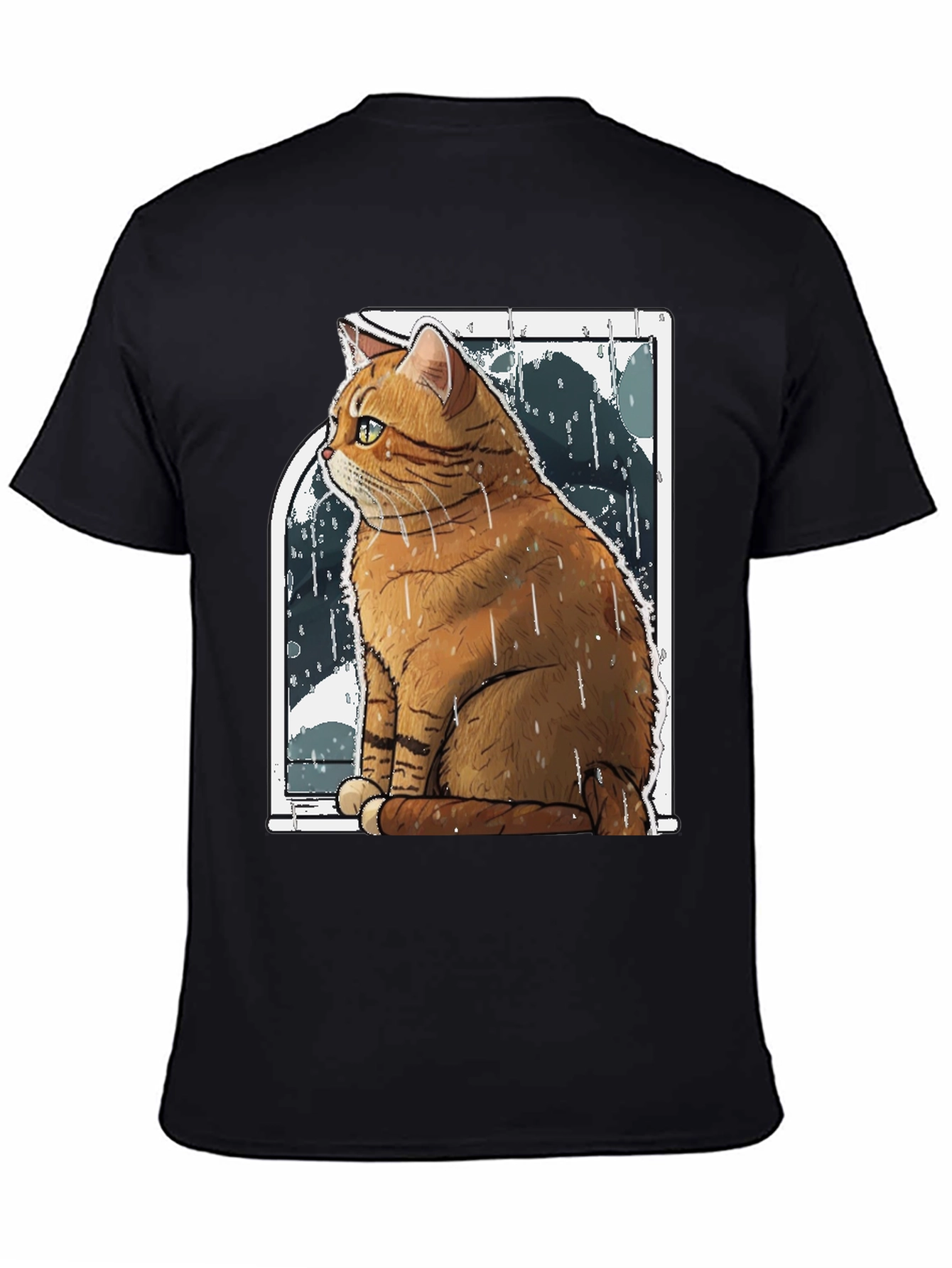 Rainy Day Cat Graphic Tee - Unisex Black T-Shirt