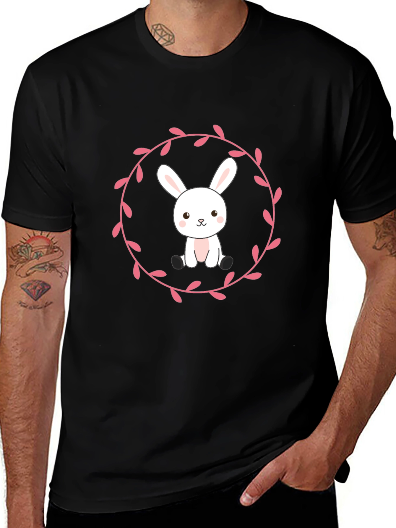 Bunny Wreath Graphic T-Shirt - Black