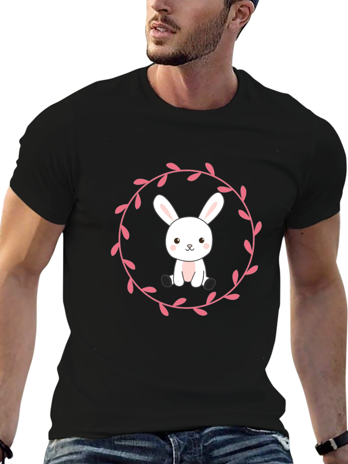Bunny Wreath Graphic T-Shirt - Black