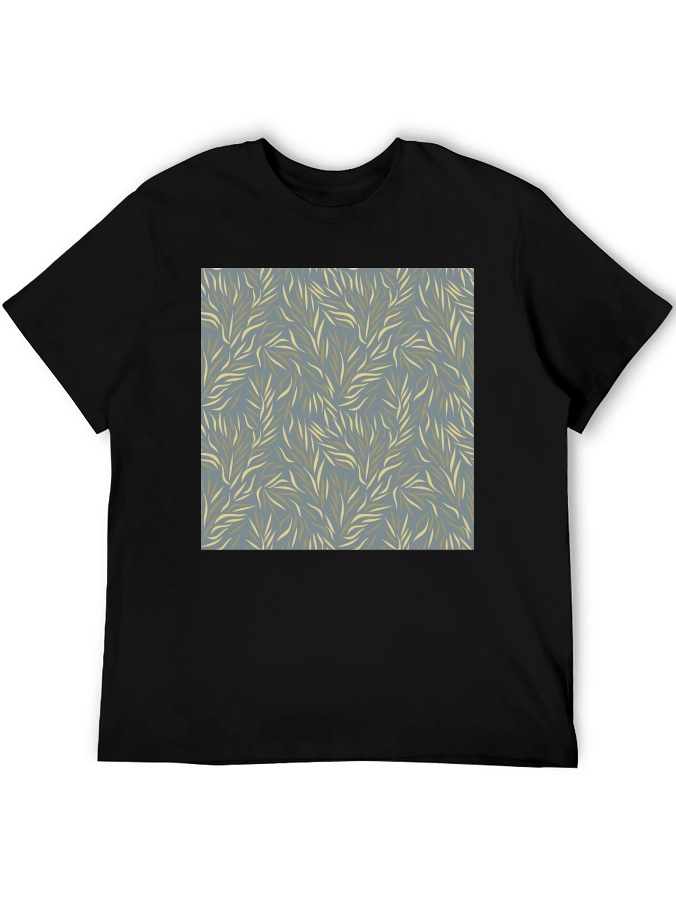 Stylish Mens Black Tee with Leaf Pattern