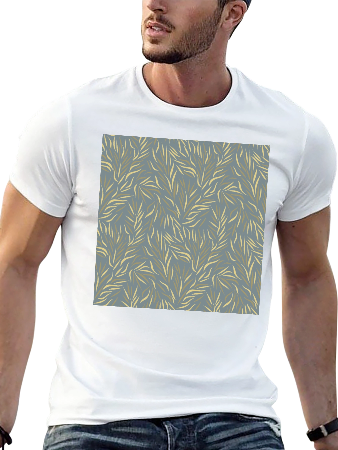 Stylish Mens Black Tee with Leaf Pattern