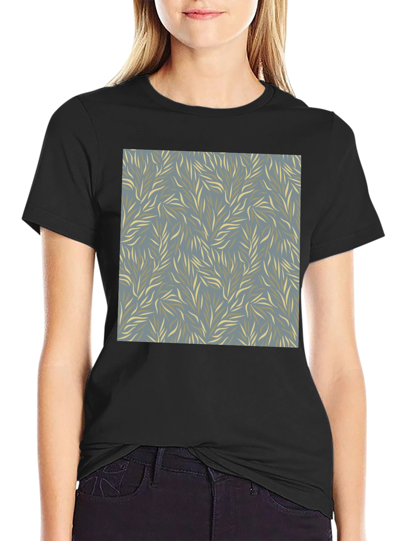 Stylish Mens Black Tee with Leaf Pattern