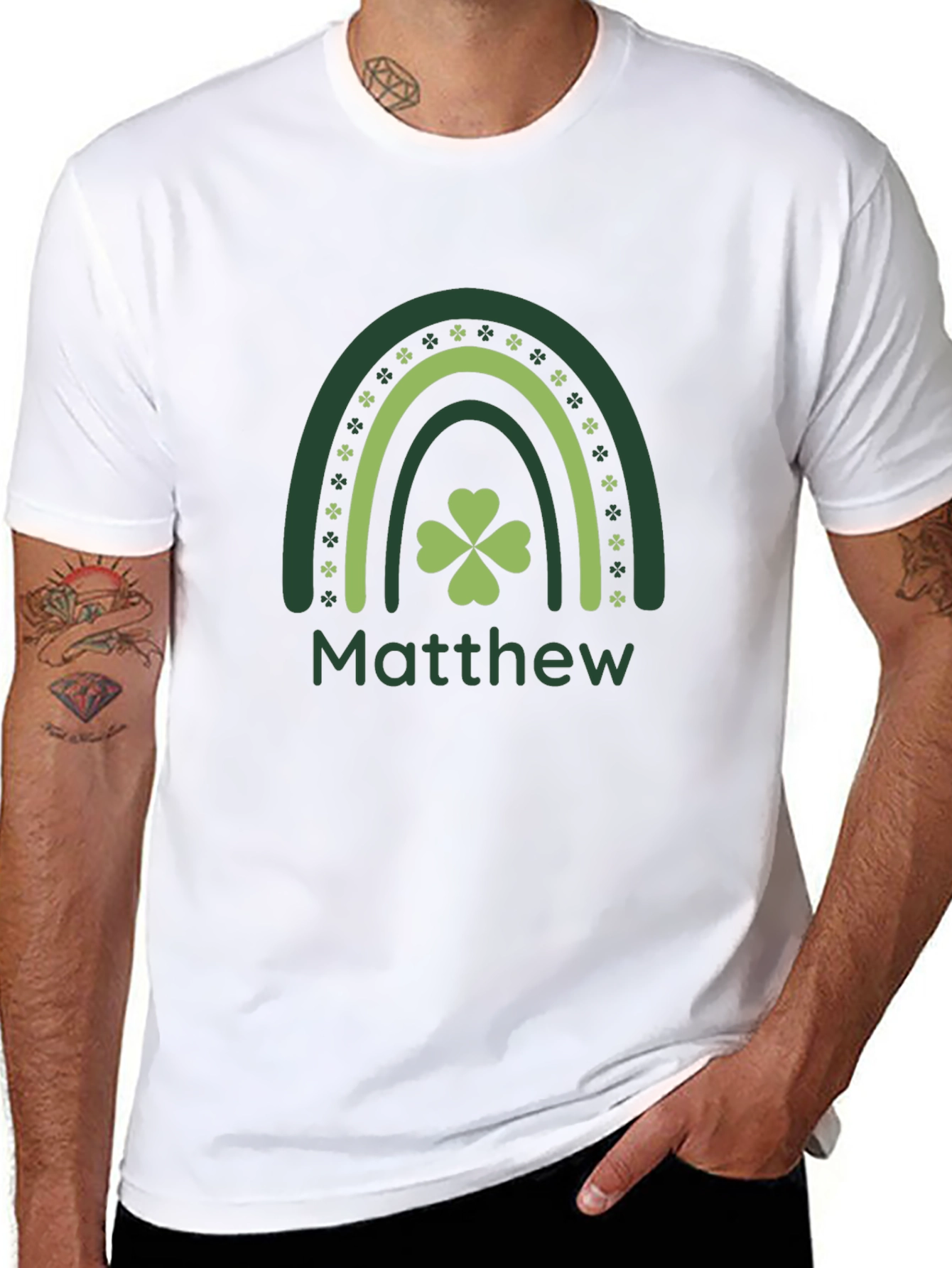 St. Patricks Day Matthew Rainbow Clover T-Shirt
