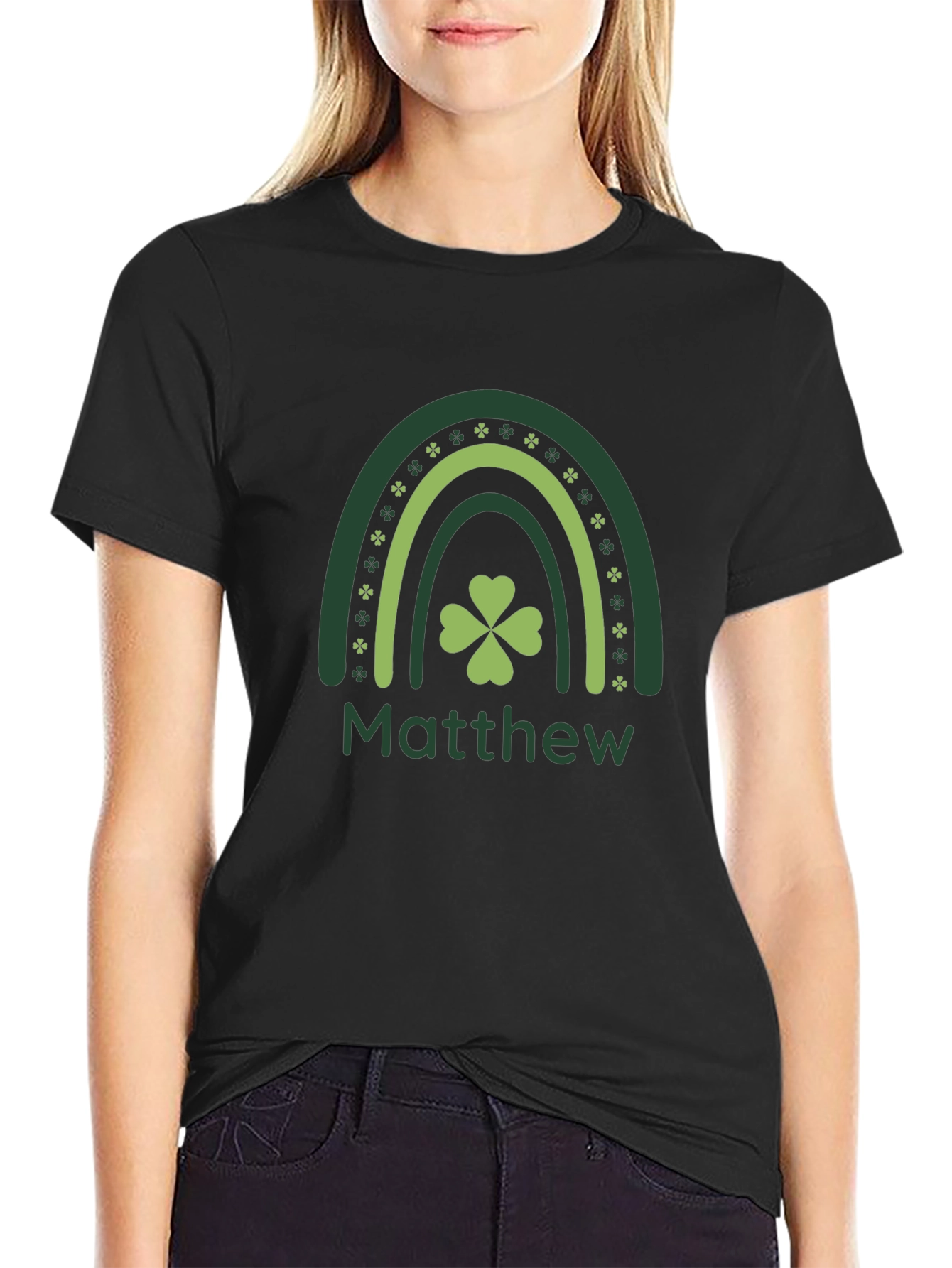 St. Patricks Day Matthew Rainbow Clover T-Shirt
