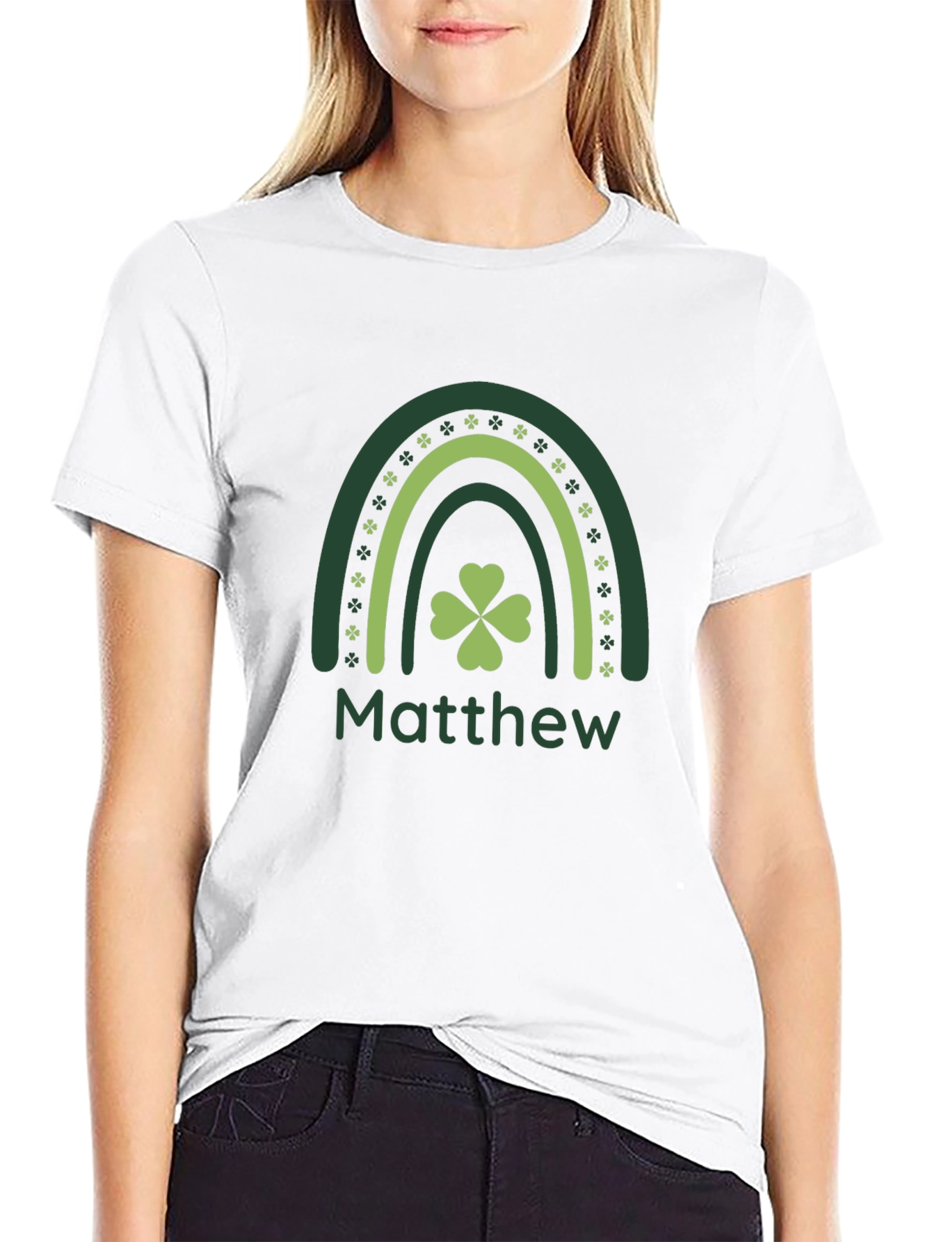 St. Patricks Day Matthew Rainbow Clover T-Shirt