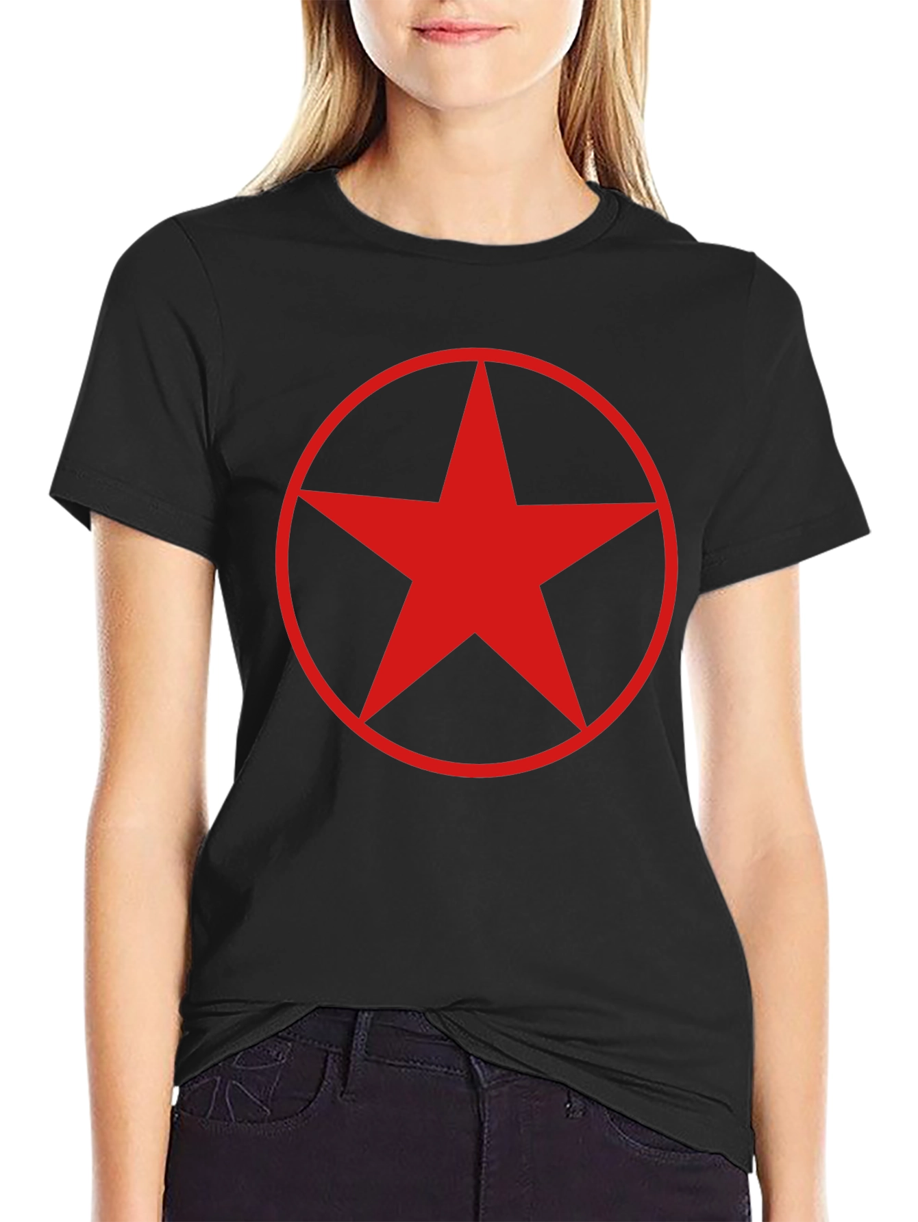 Red Star Circle Black T-Shirt
