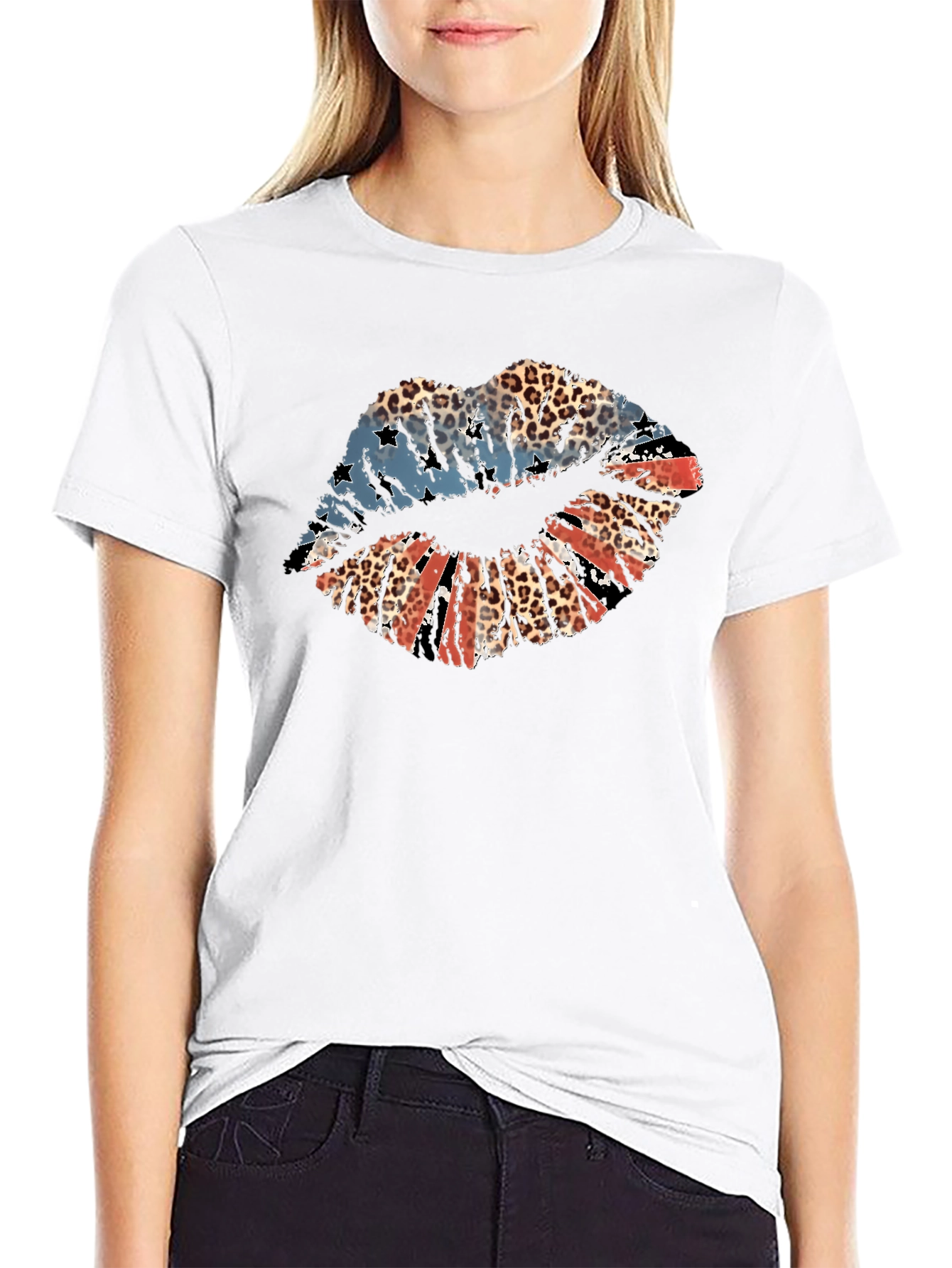 Patriotic Leopard Lips Graphic T-Shirt