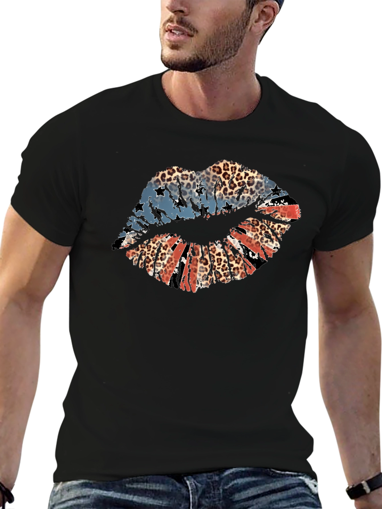 Patriotic Leopard Lips Graphic T-Shirt