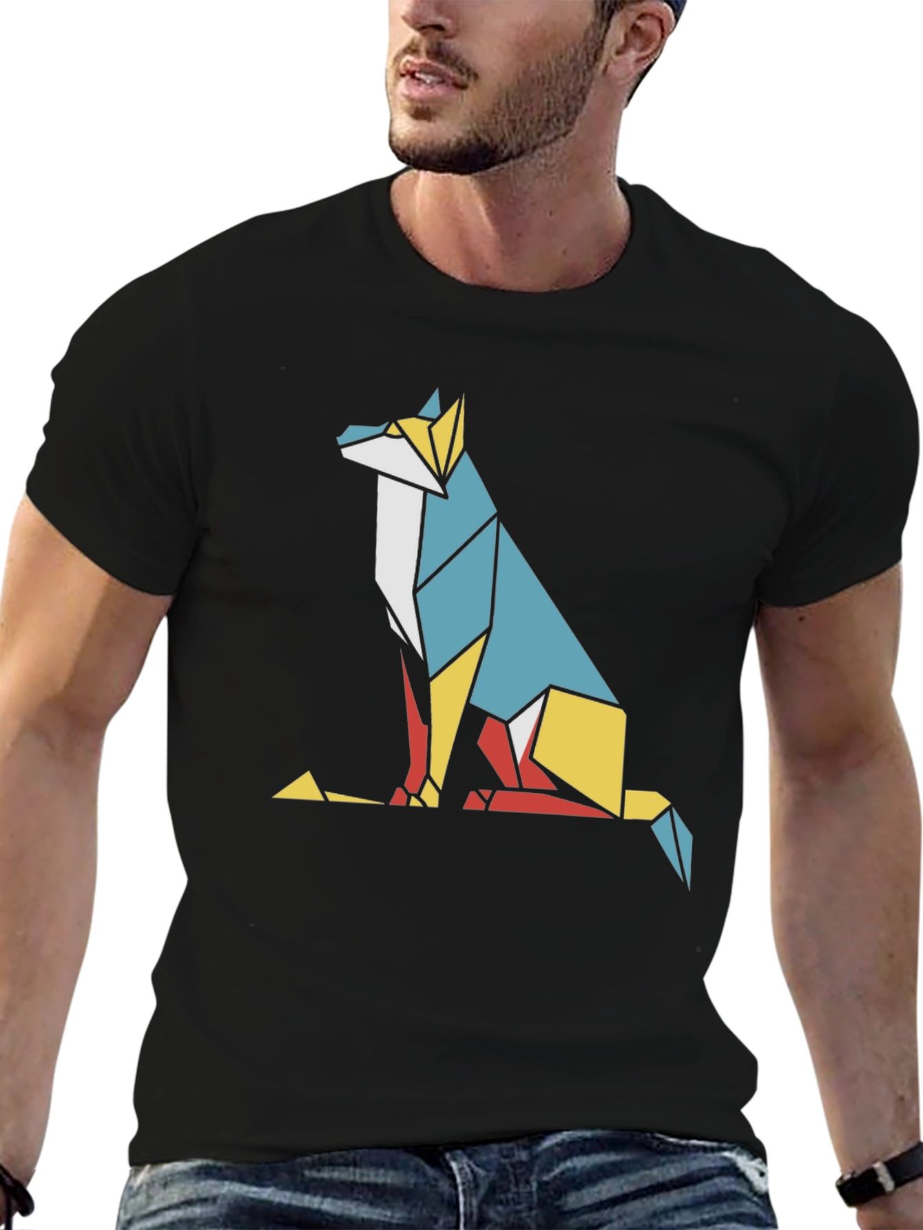 Geometric Fox Graphic Tee - Modern Art Style