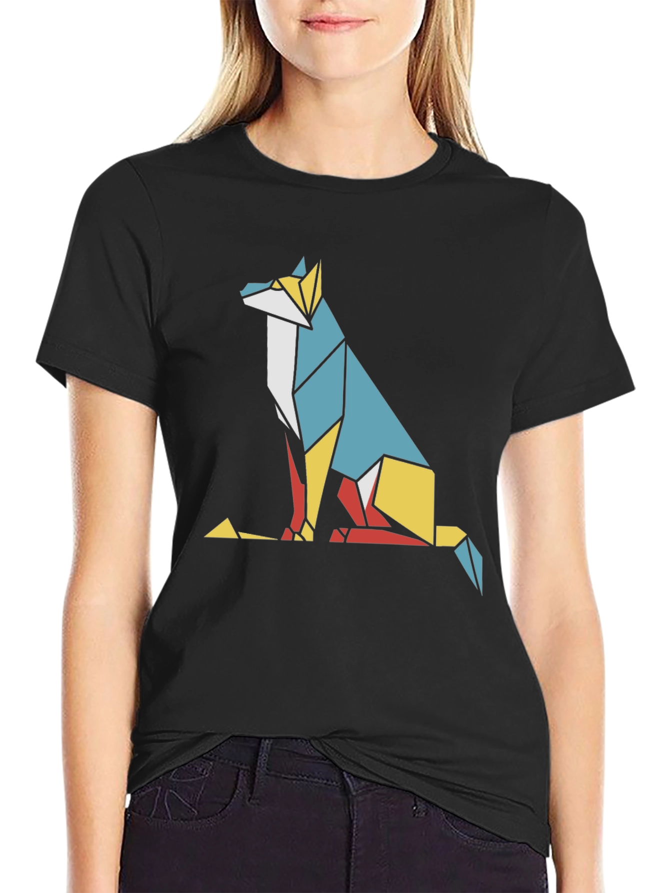 Geometric Fox Graphic Tee - Modern Art Style