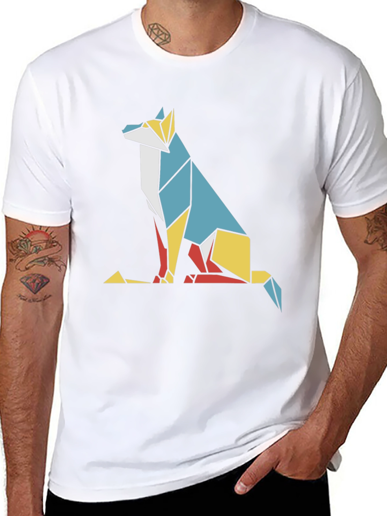 Geometric Fox Graphic Tee - Modern Art Style
