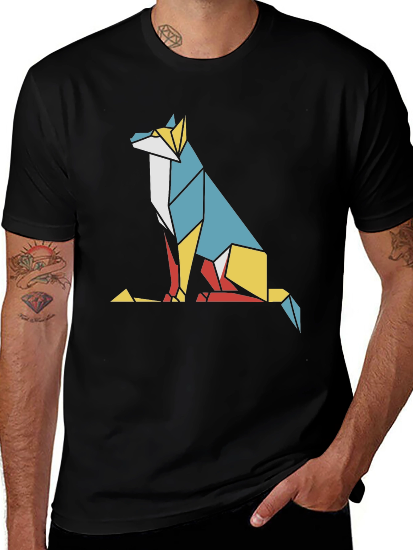 Geometric Fox Graphic Tee - Modern Art Style