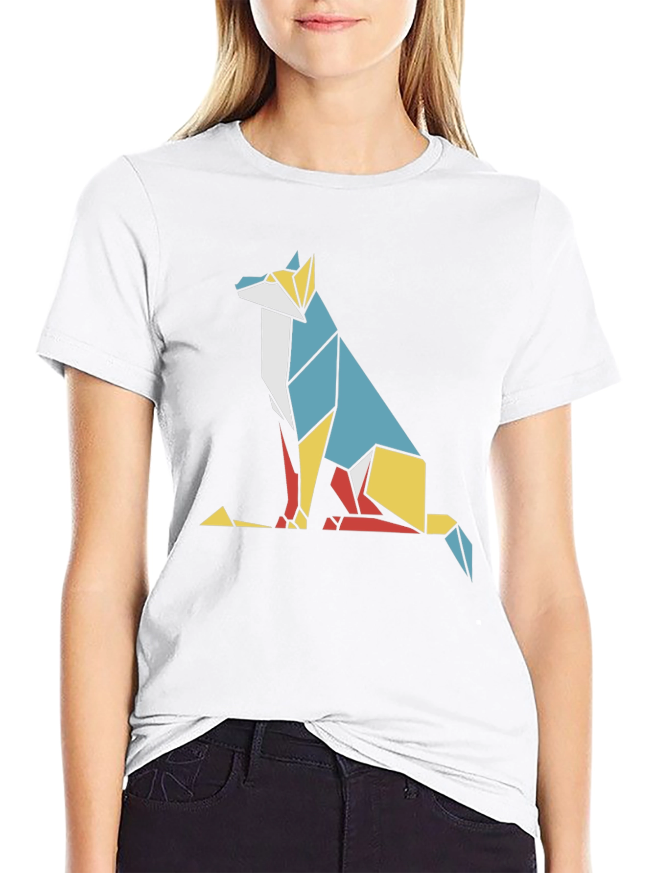 Geometric Fox Graphic Tee - Modern Art Style