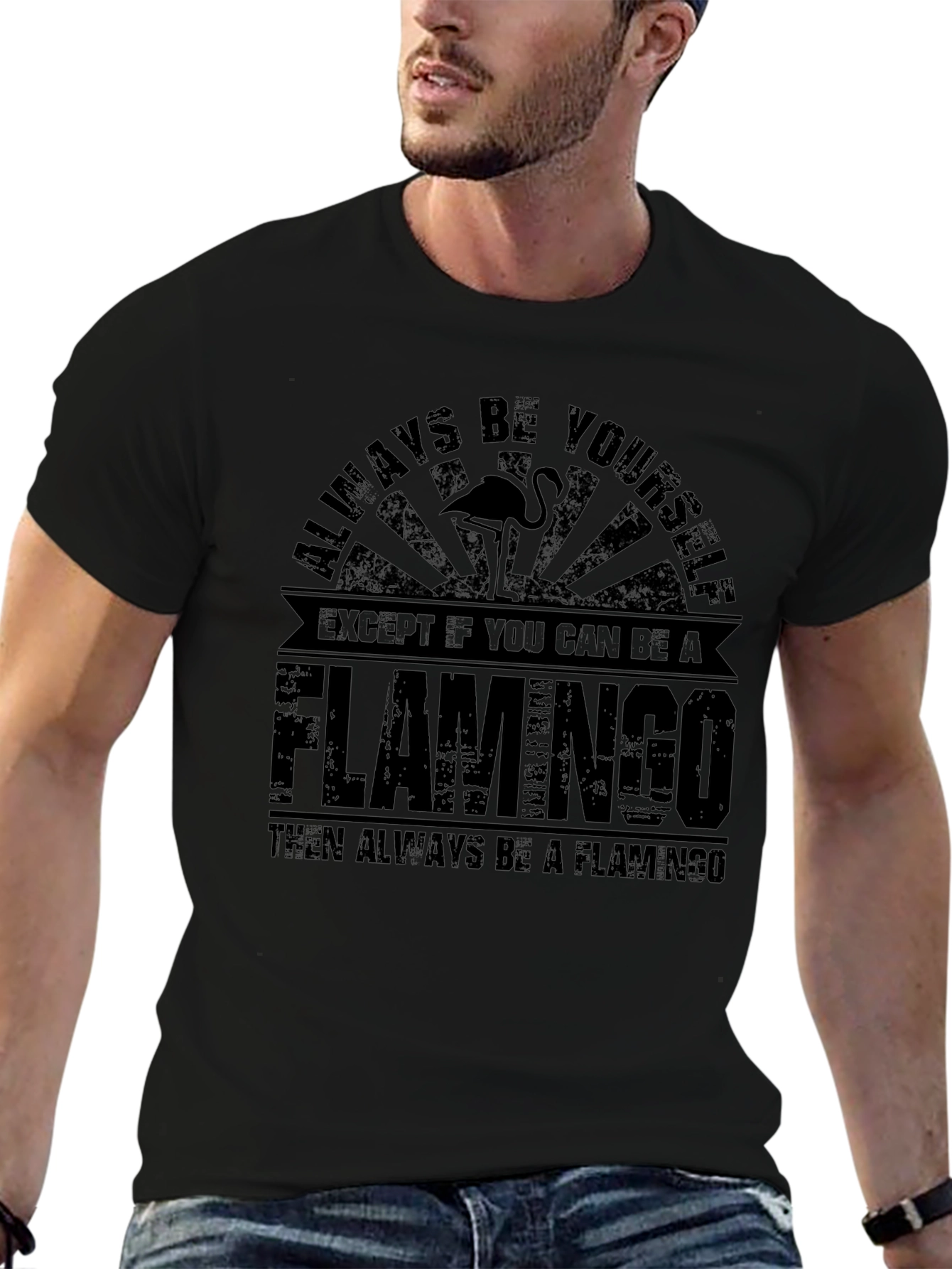 Be a Flamingo Black Graphic T-Shirt