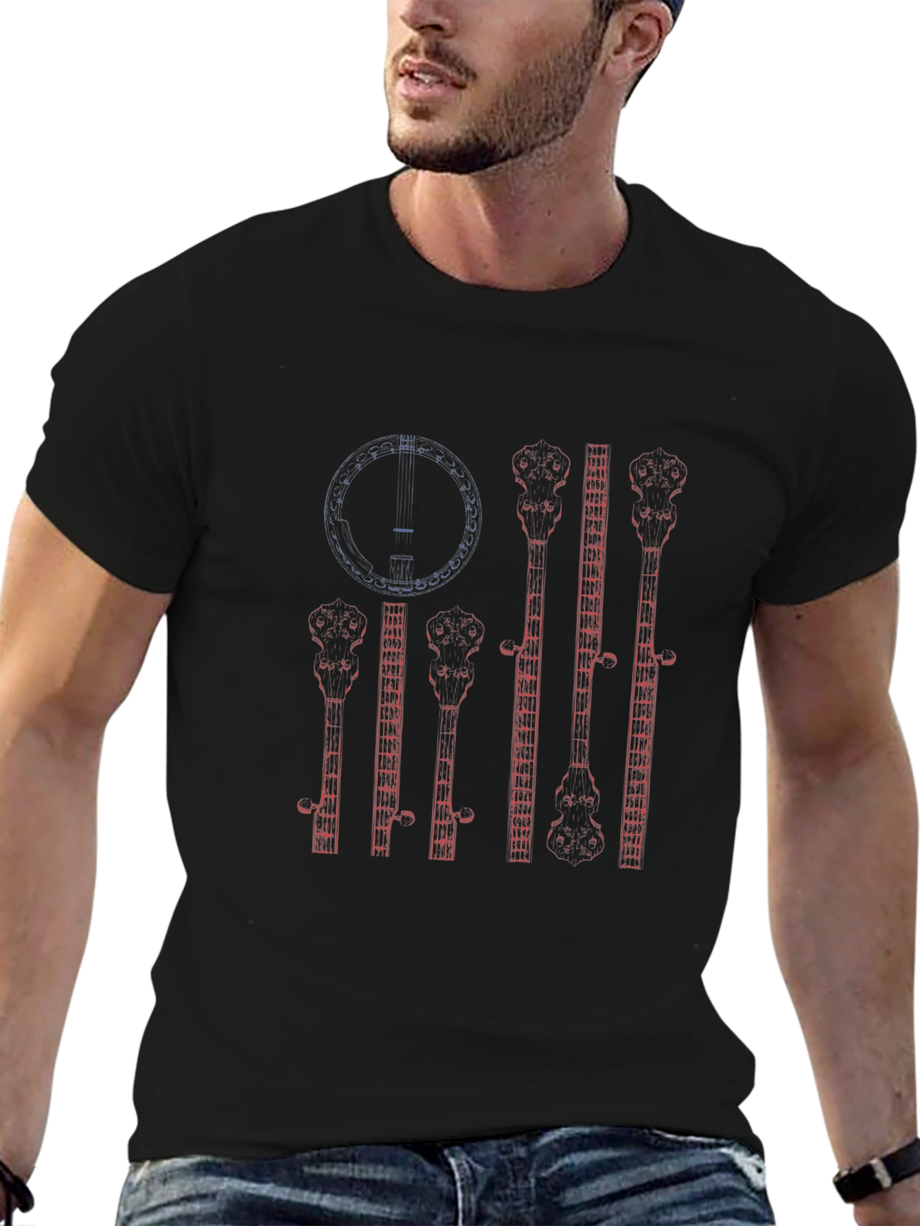 Banjo American Flag Graphic T-Shirt