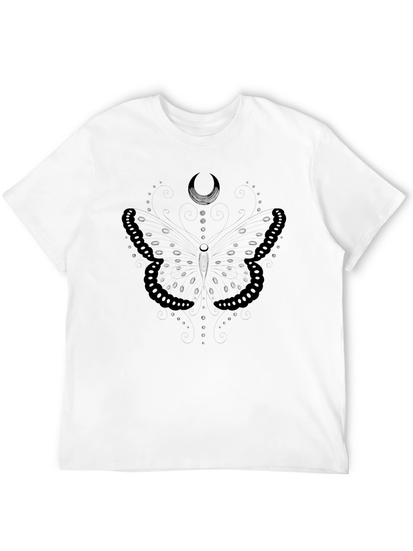 Butterfly Moon Graphic Tee - Black Cotton Casual T-Shirt