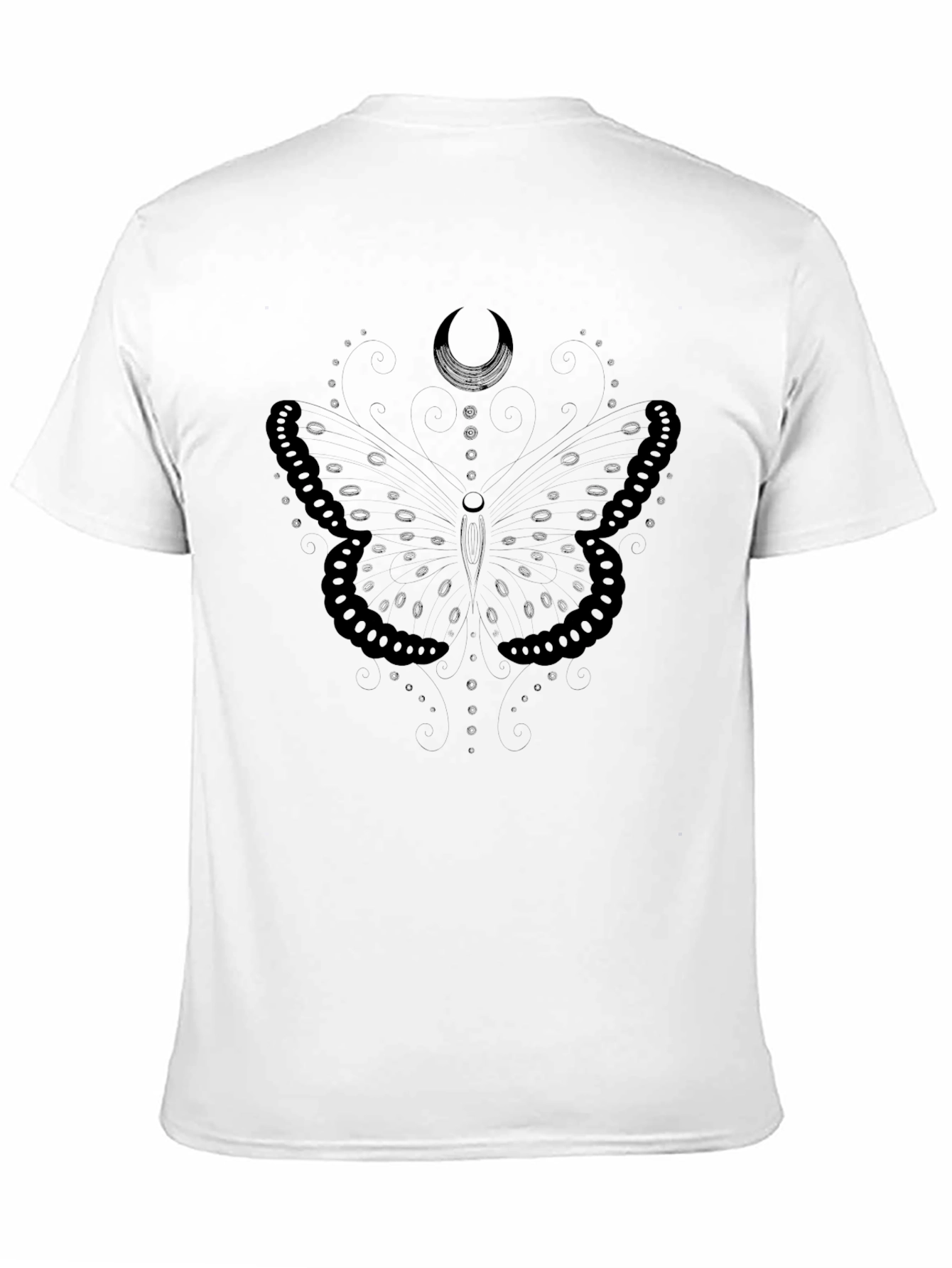 Butterfly Moon Graphic Tee - Black Cotton Casual T-Shirt