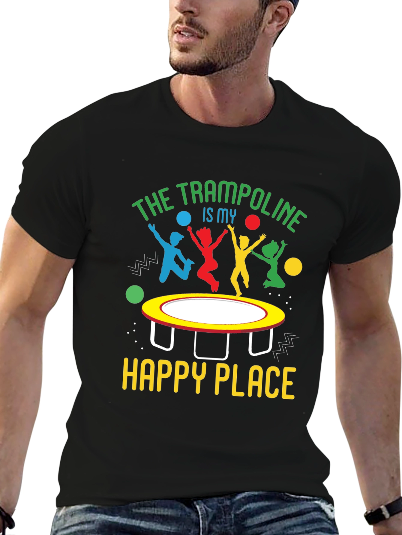 Trampoline Happy Place Black T-Shirt