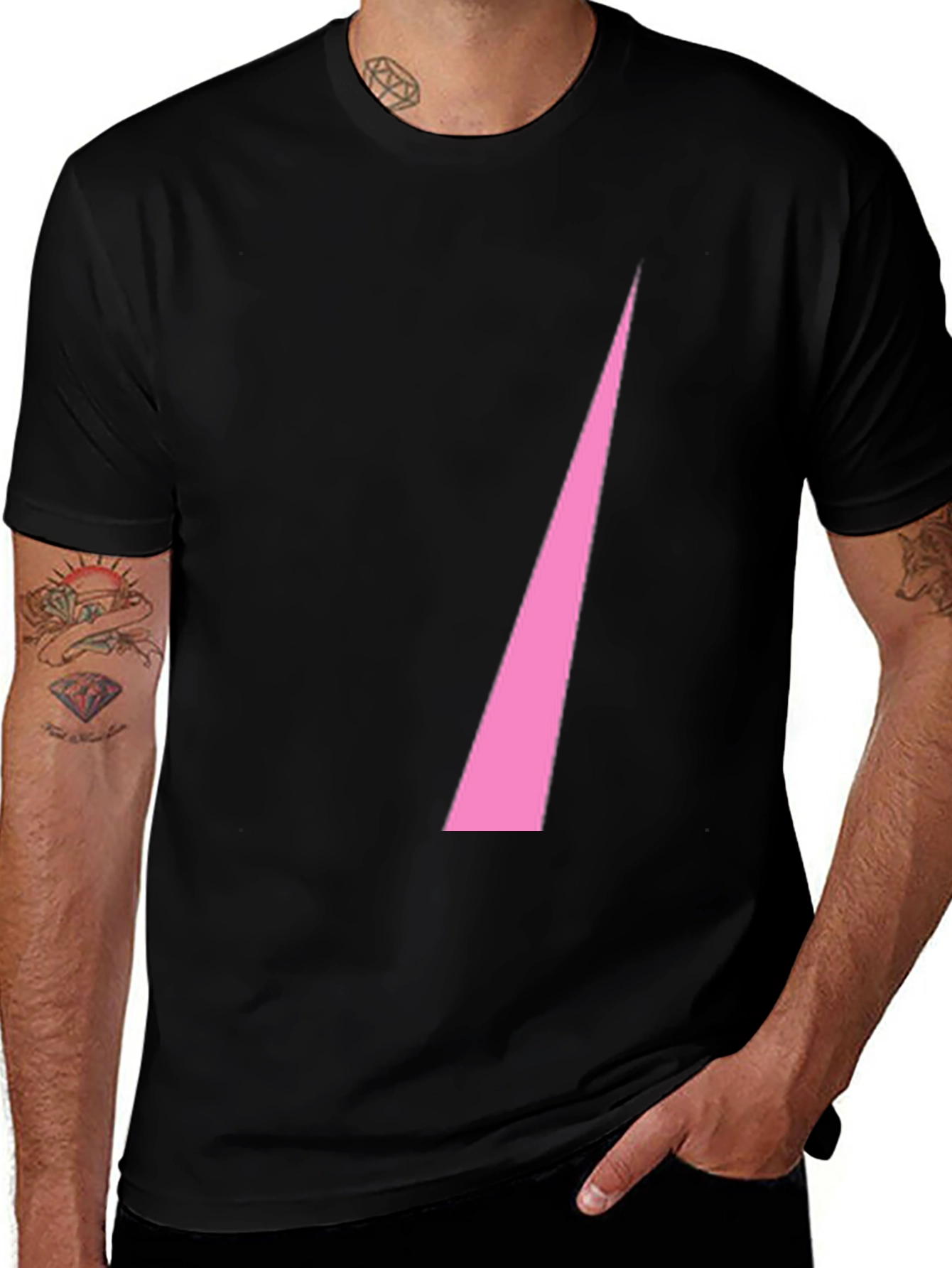 Pink Triangle Graphic Black T-Shirt
