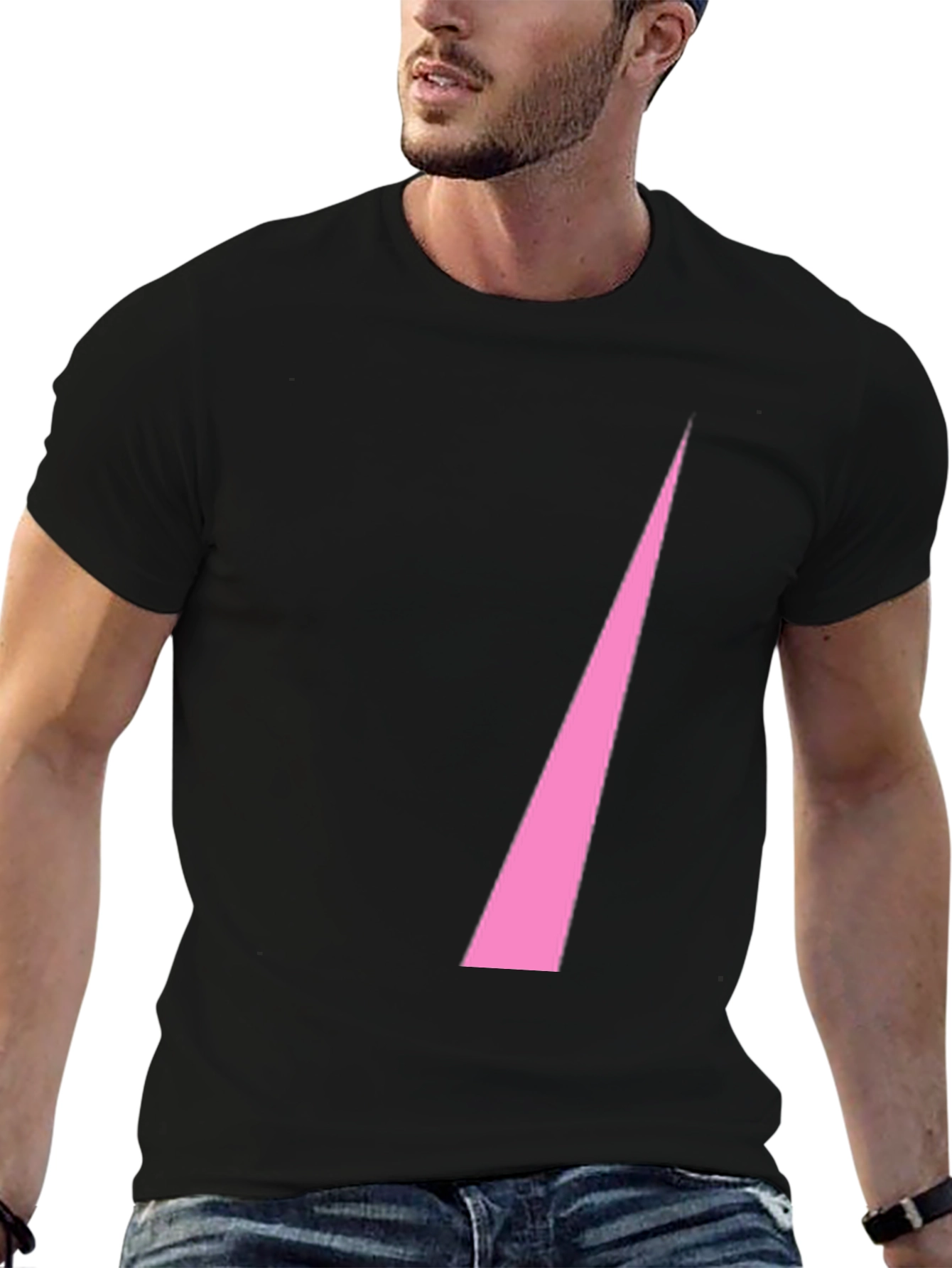 Pink Triangle Graphic Black T-Shirt