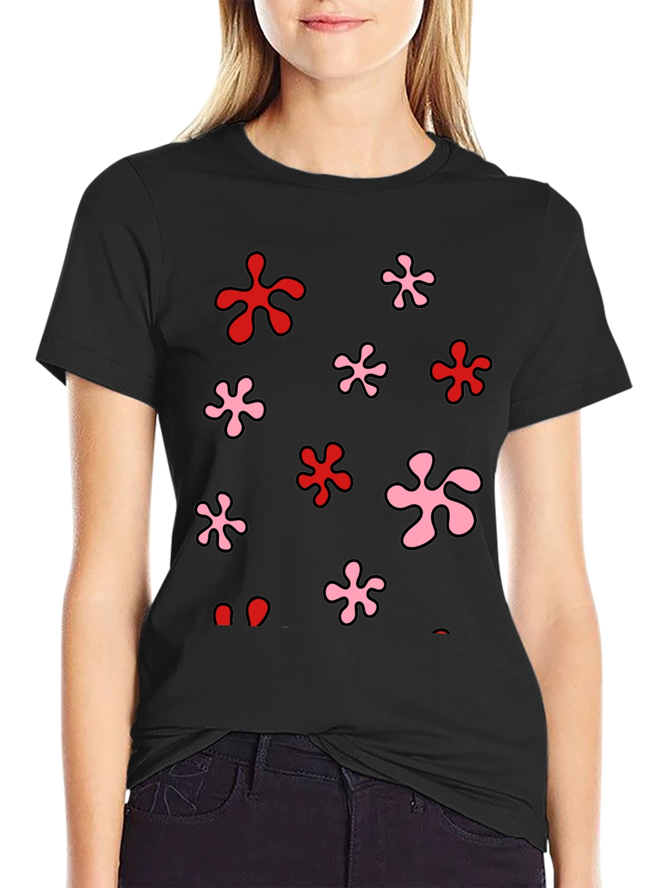 Funky Floral Print Black T-Shirt